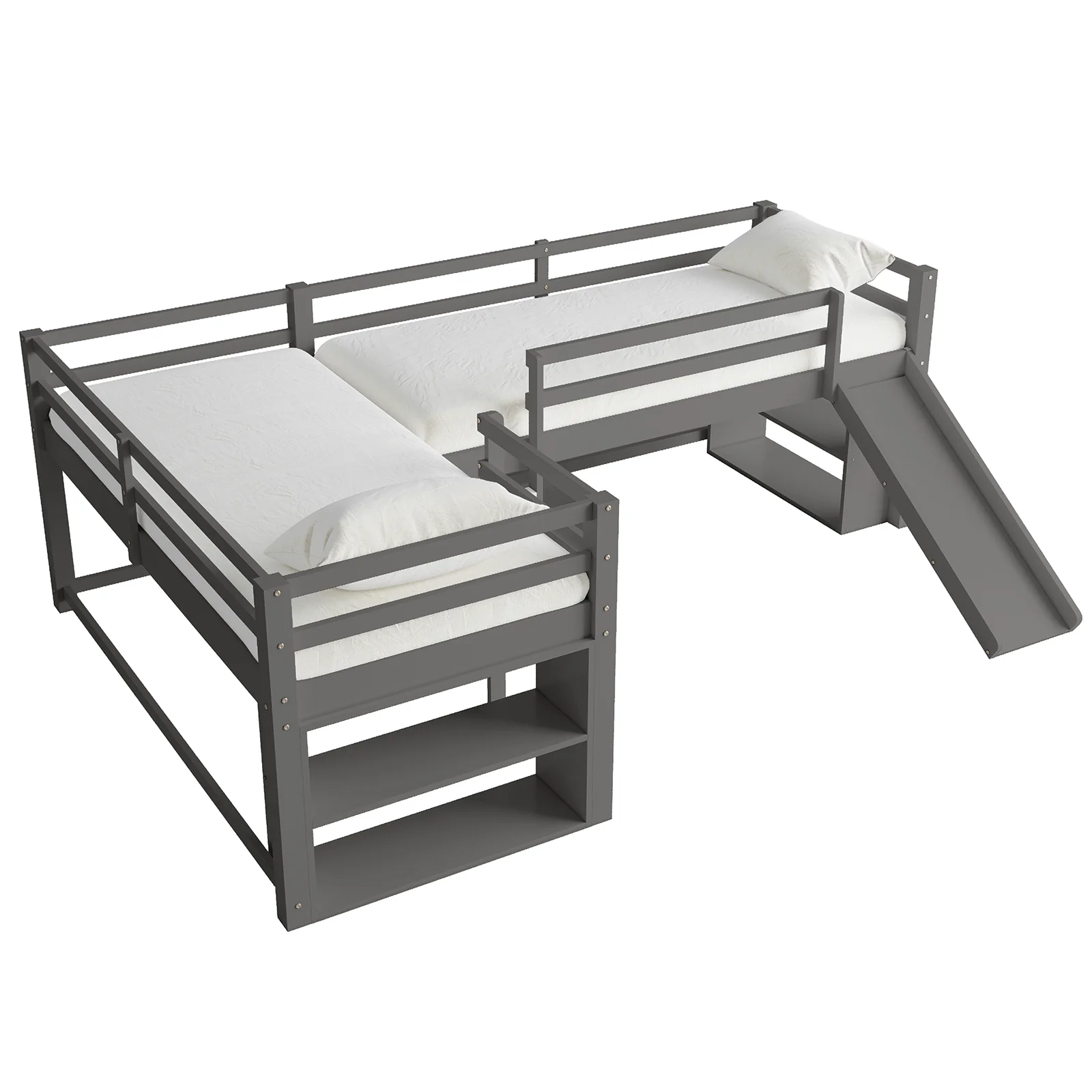 Coreen Single Solid Wood Storage Loft Bed with Slide in Grey - Image 5