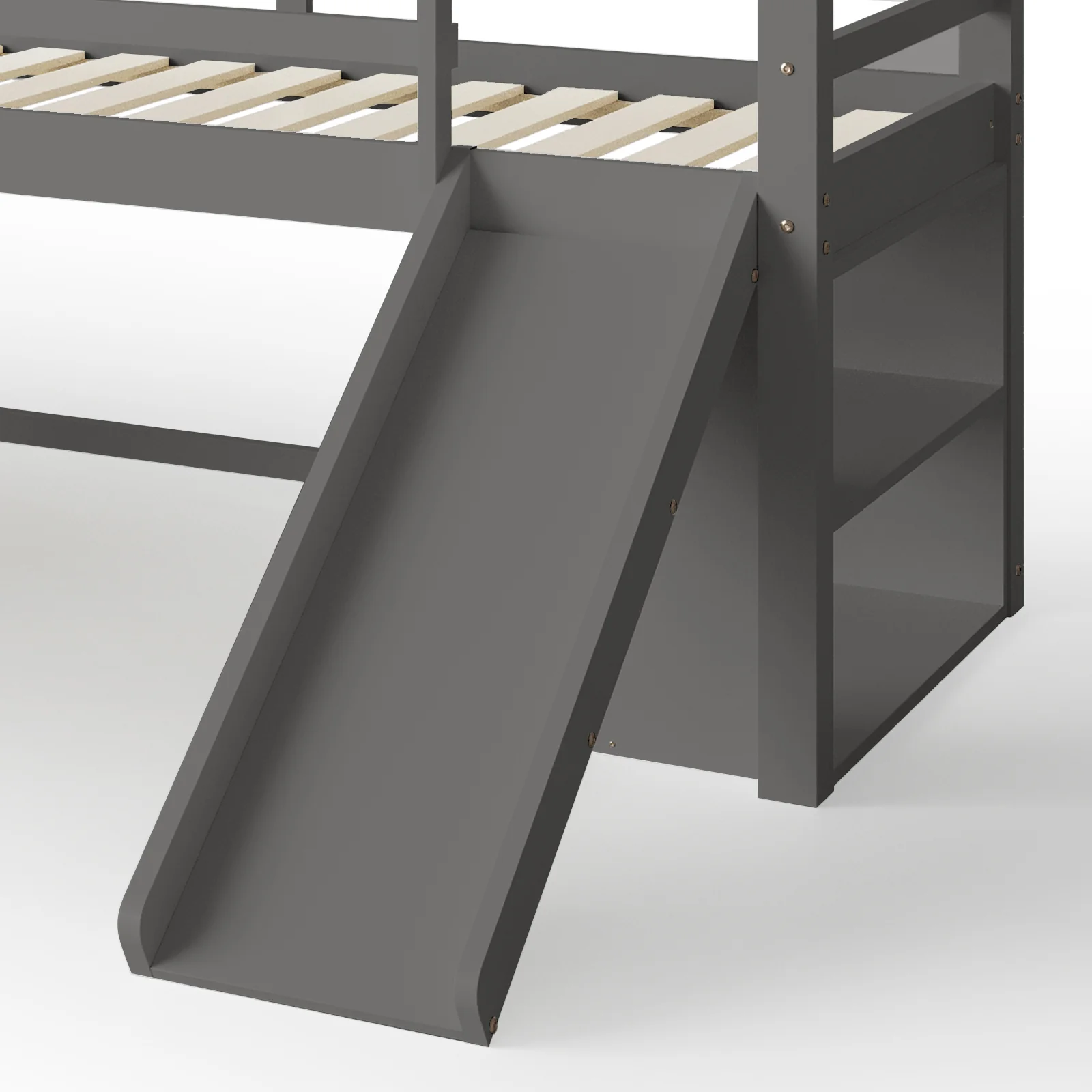 Coreen Single Solid Wood Storage Loft Bed with Slide in Grey - Image 6