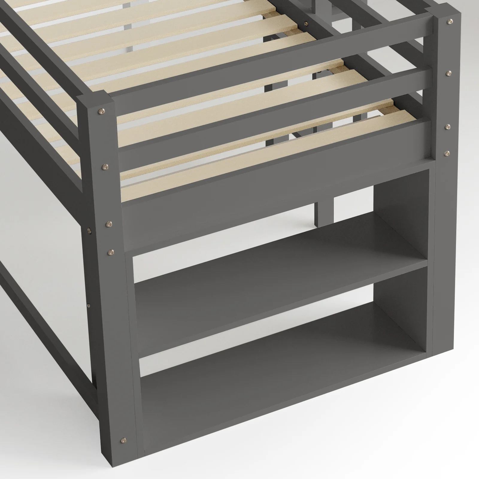 Coreen Single Solid Wood Storage Loft Bed with Slide in Grey - Image 8