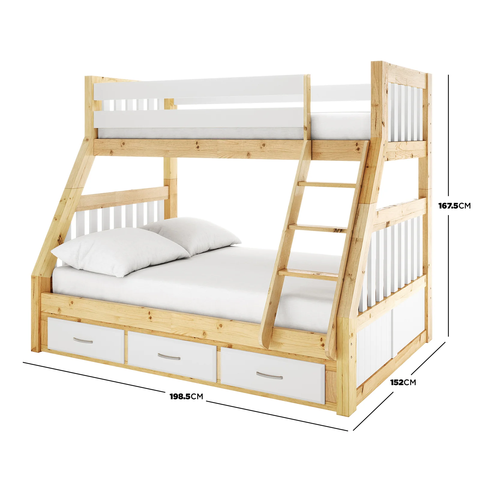 Cornelia Solid Wood Bunk Bed with Storage in White & Natural - Image 3