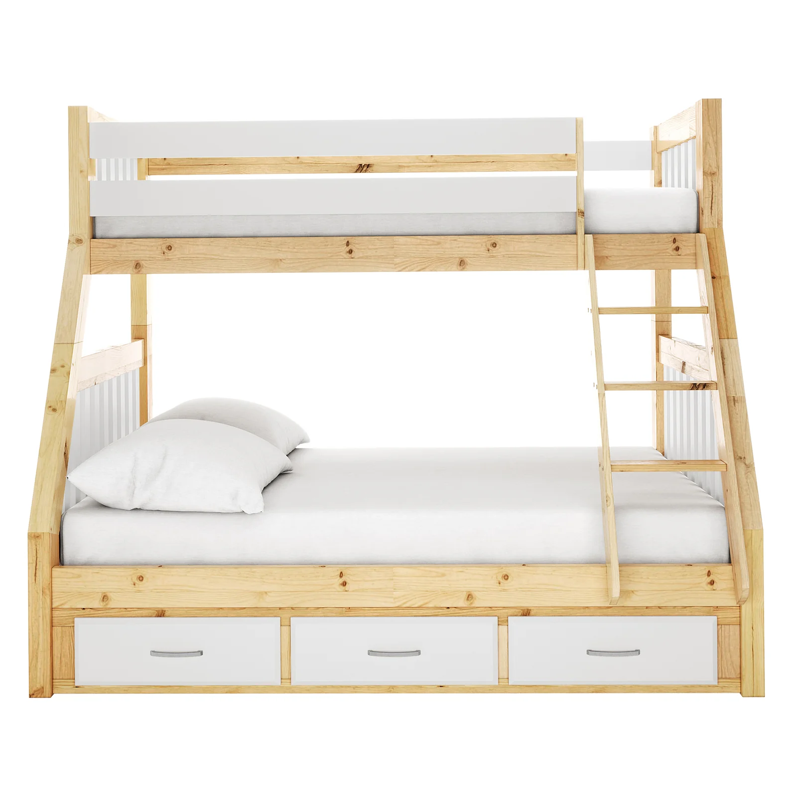 Cornelia Solid Wood Bunk Bed with Storage in White & Natural - Image 4