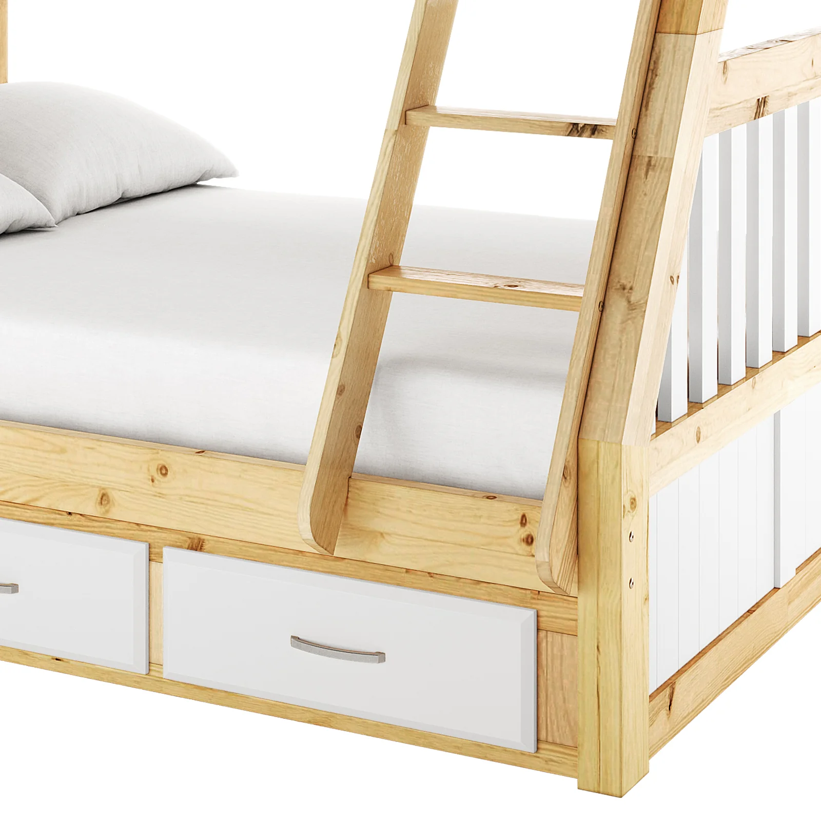 Cornelia Solid Wood Bunk Bed with Storage in White & Natural - Image 6