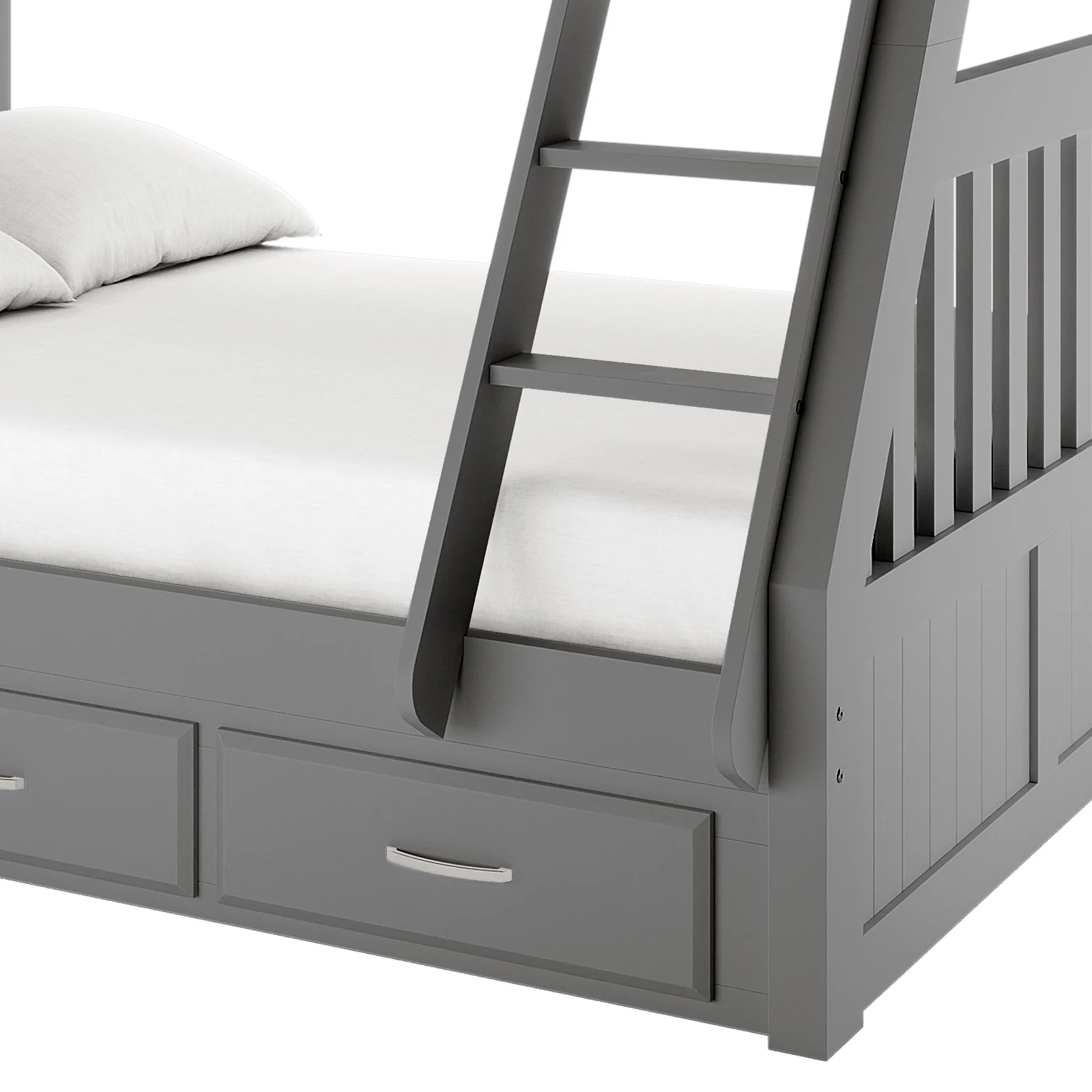 Cornelia Solid Wood Triple Bunk Bed with Storage in Grey - Image 6