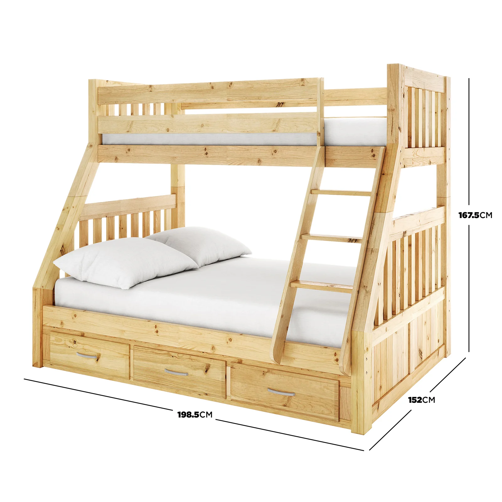 Cornelia Solid Wood Triple Bunk Bed with Storage in Natural - Image 3