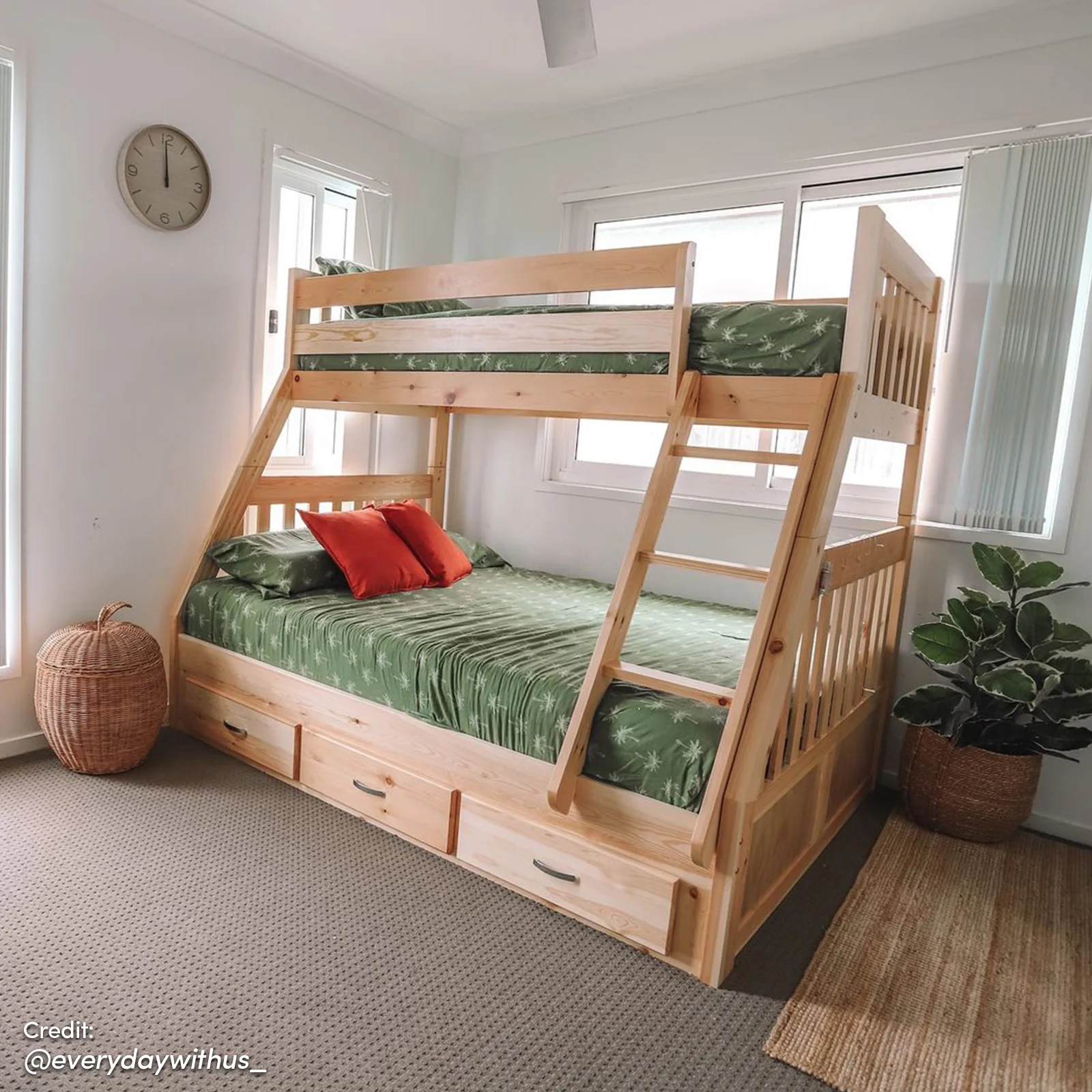 Cornelia Solid Wood Triple Bunk Bed with Storage in Natural - Image 5