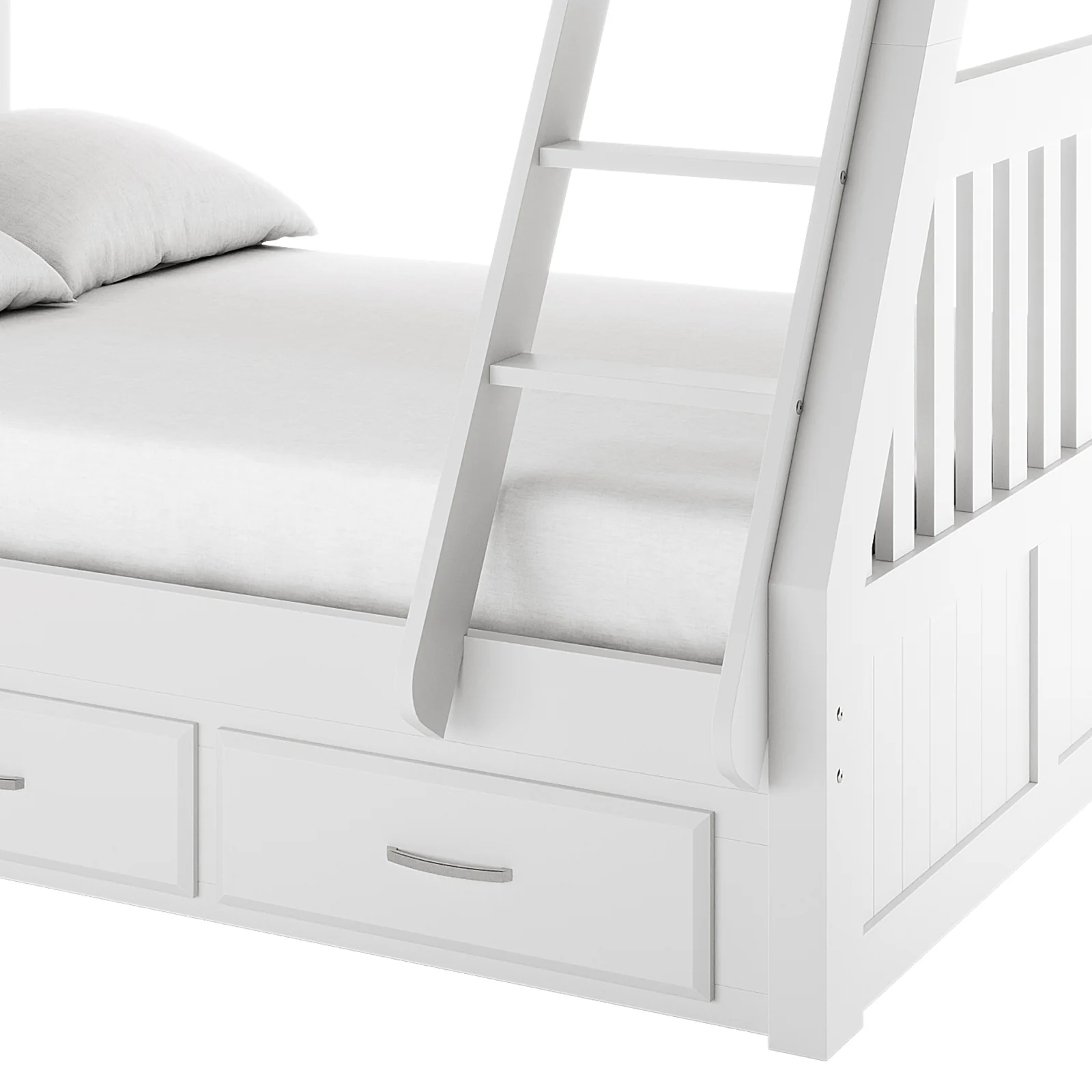 Cornelia Solid Wood Triple Bunk Bed with Storage in White - Image 12