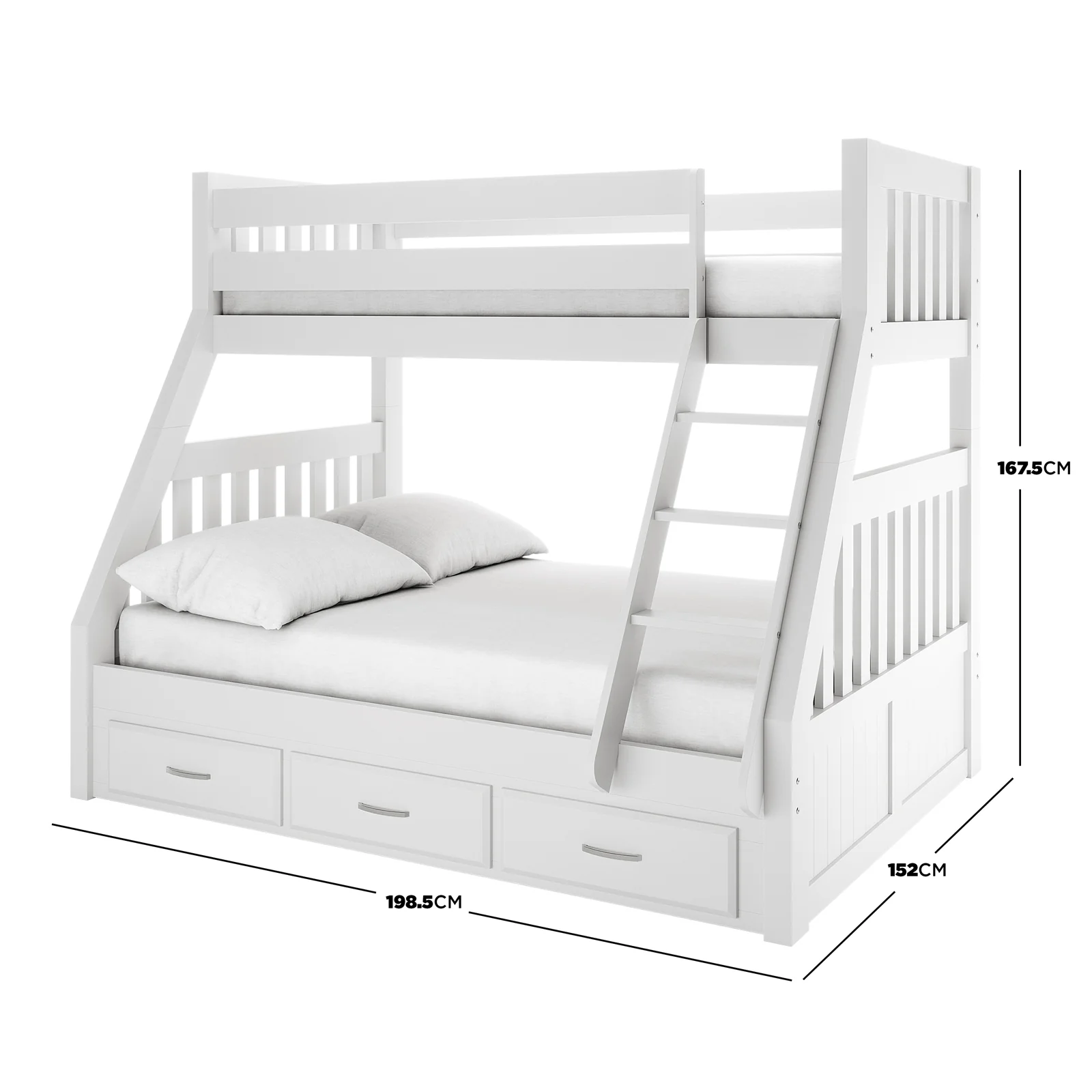 Cornelia Solid Wood Triple Bunk Bed with Storage in White - Image 3