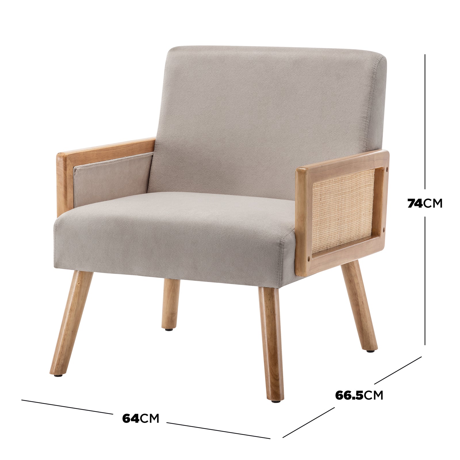 Corrie Rattan Accent Chair with Cushion in Beige Fabric - Image 3