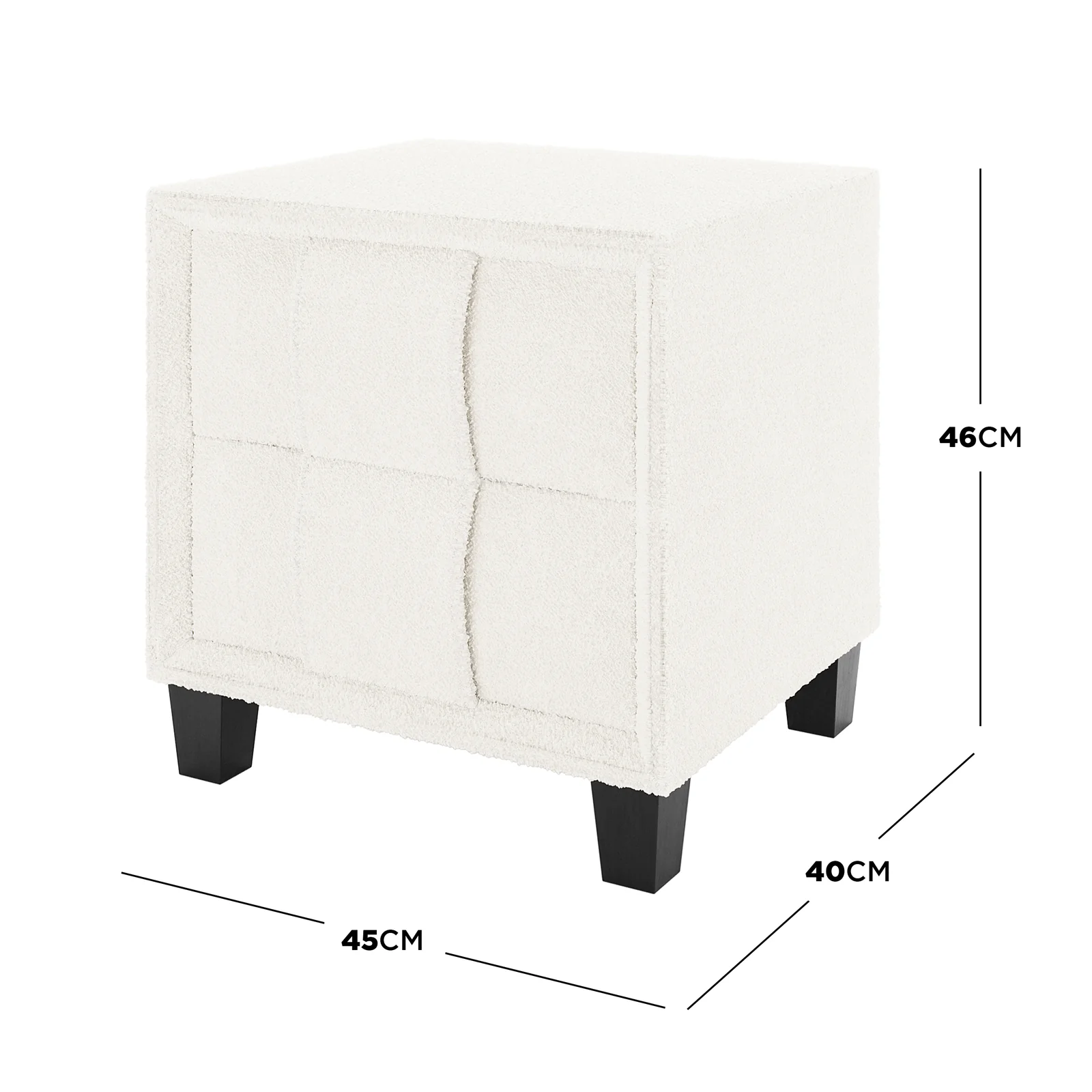 Crossandra 2 Drawer Fabric Bedside Table in Cream White - Image 3