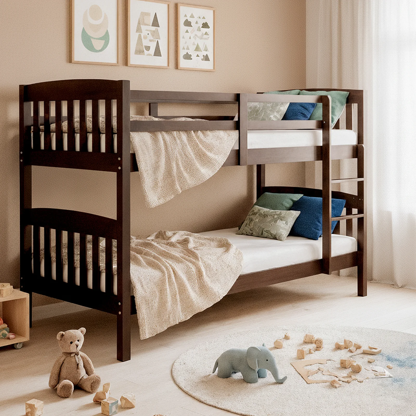 Dante 2-in-1 Solid Pine Twin Single Bunk Bed in Cappuccino - Image 2