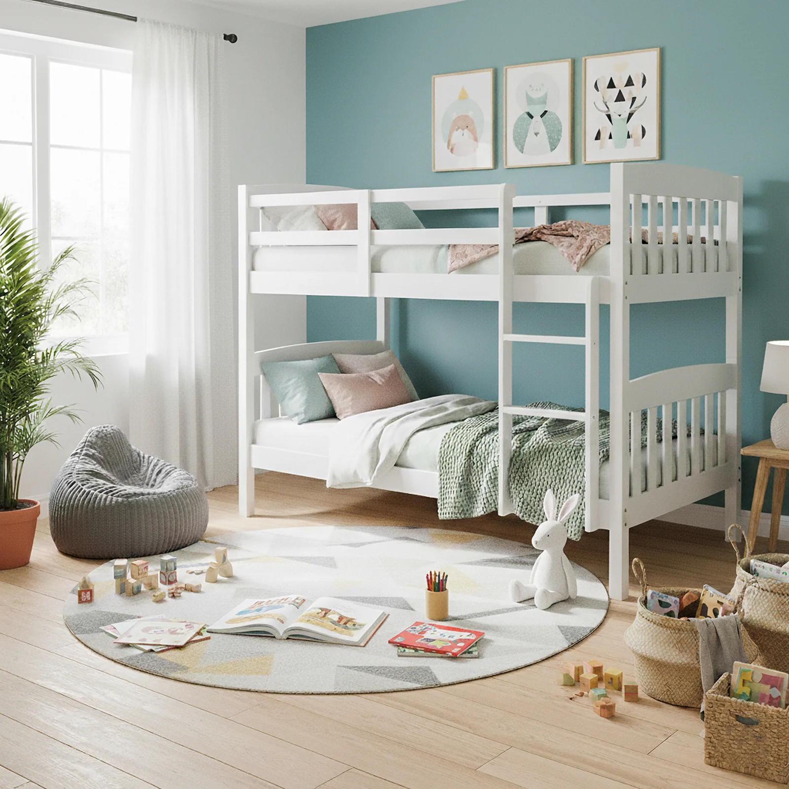 Dante 2-in-1 Solid Pine Twin Single Bunk Bed in White - Image 2