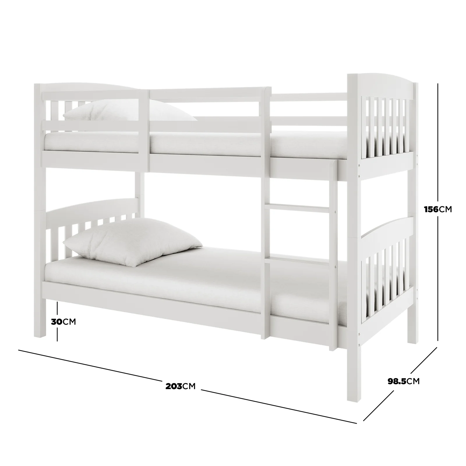 Dante 2-in-1 Solid Pine Twin Single Bunk Bed in White - Image 3