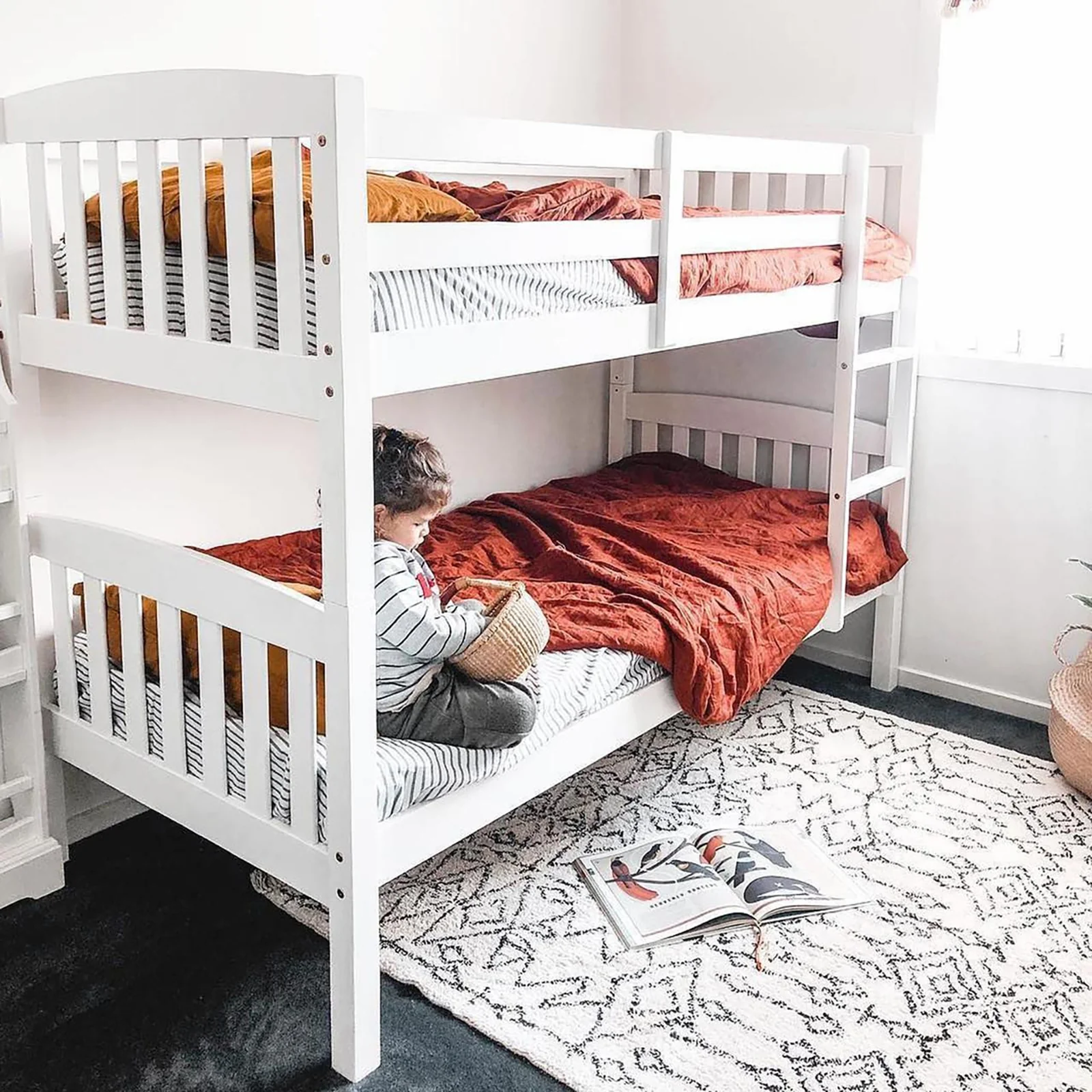 Dante 2-in-1 Solid Pine Twin Single Bunk Bed in White - Image 4