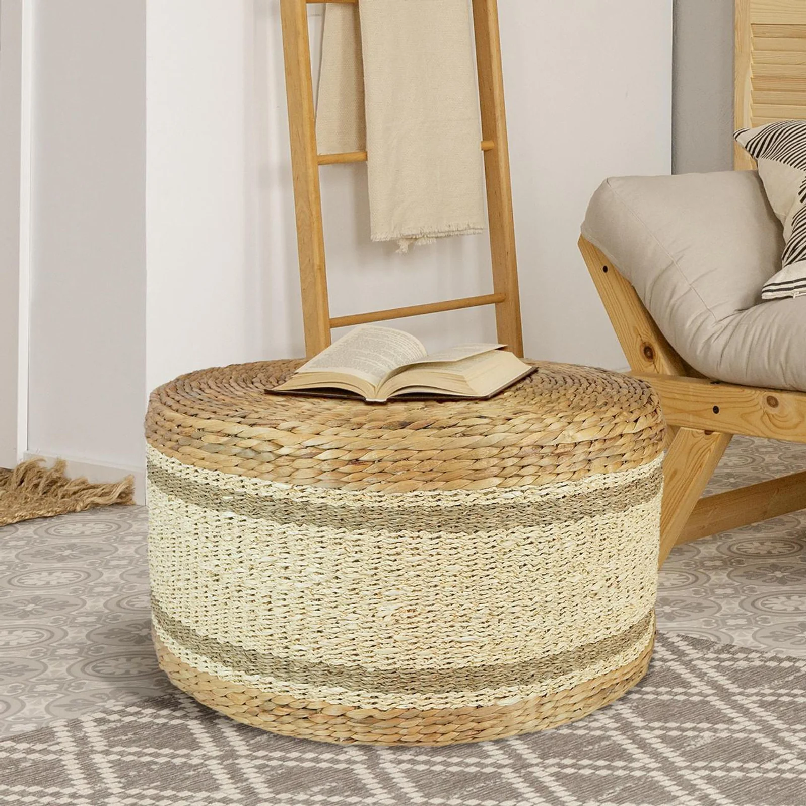 Darcey 75cm Water Hyacinth Ottoman in Natural - Image 2
