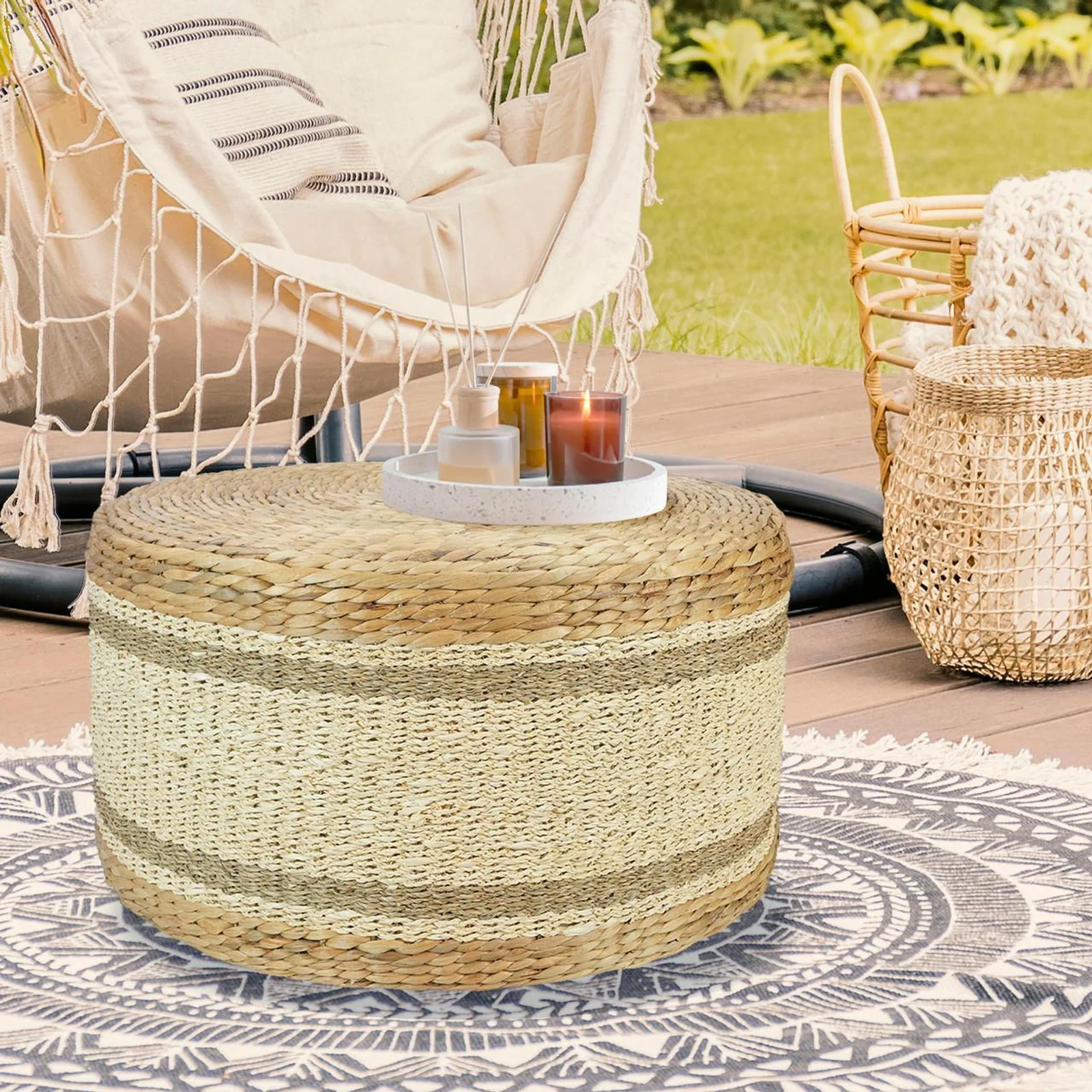 Darcey 75cm Water Hyacinth Ottoman in Natural - Image 4