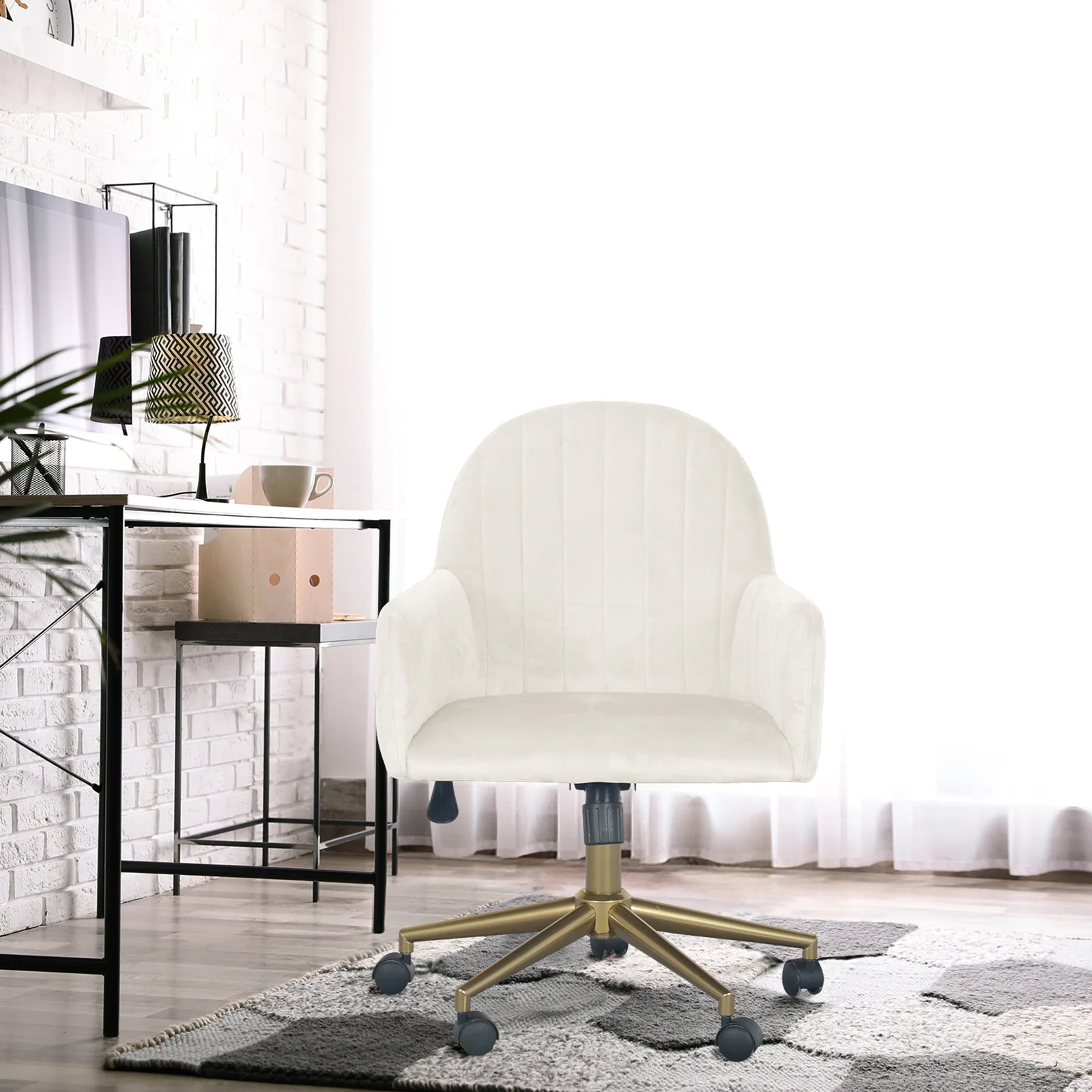 Darren Velvet Fabric Swivel Office Chair in White - Image 2