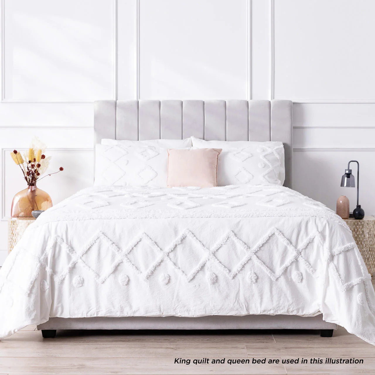 Davina 6pc Cotton Chenille Quilt Cover Set in White Double - Image 3