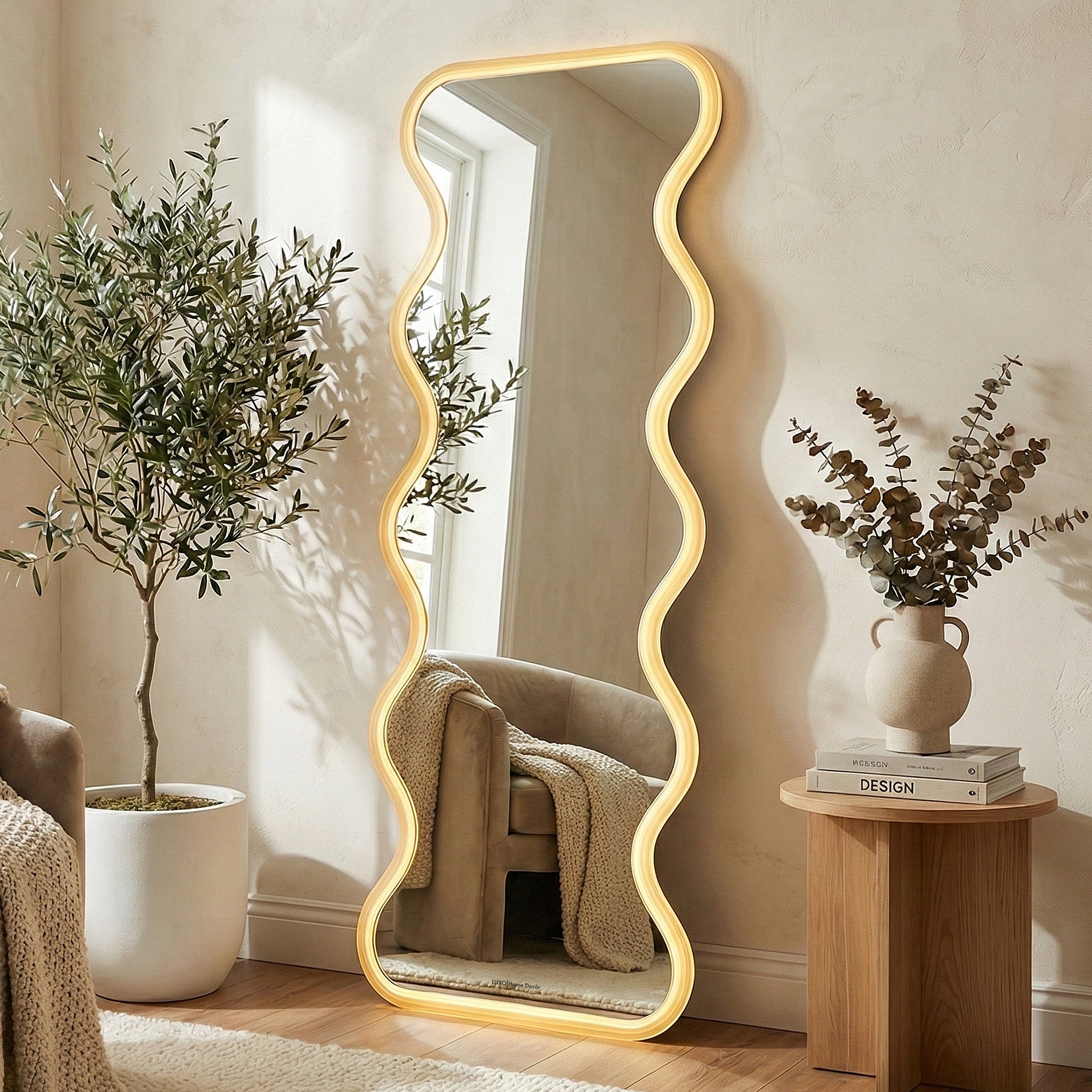 Davor 160cm Organic Waves Full Length LED Mirror in White - Image 3