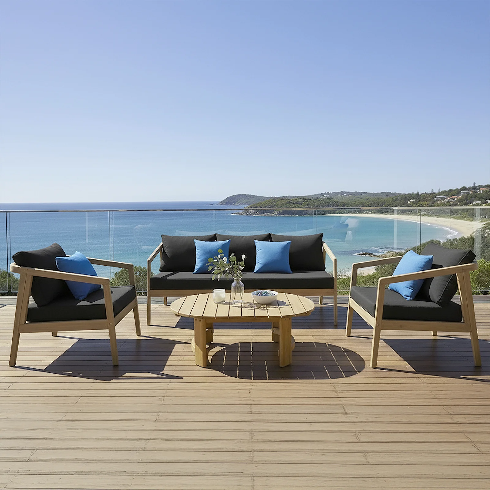 Delva 4 Seater Hardwood Acacia Outdoor Sofa Set in Black - Image 2