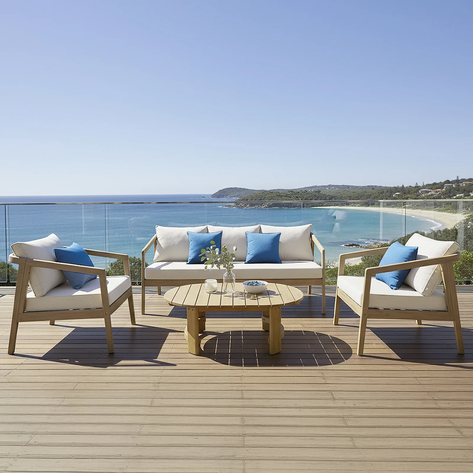 Delva 4 Seater Hardwood Acacia Outdoor Sofa Set in Cream - Image 2
