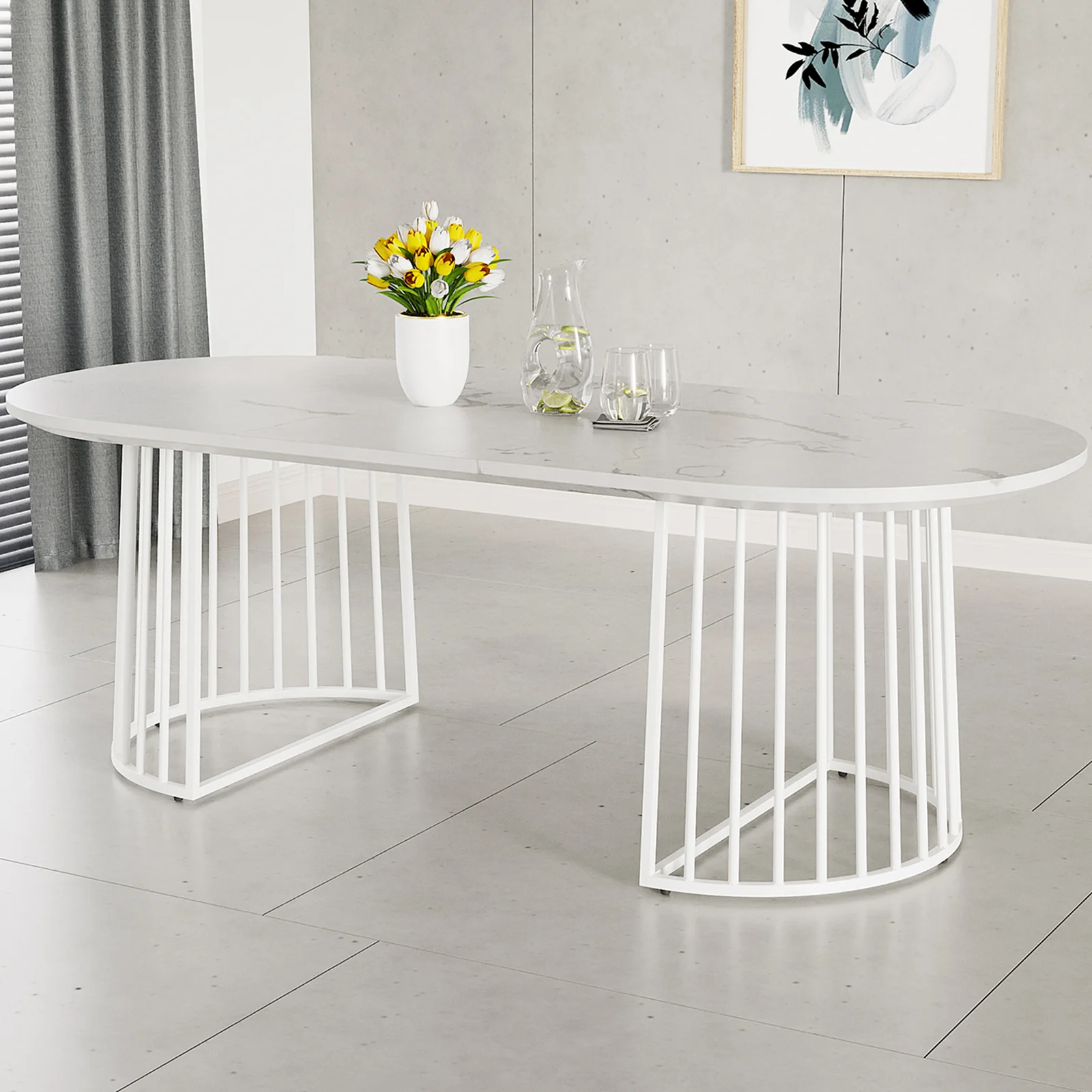 Devon 220cm 8 Seater Oval Industrial Dining Table in White - Image 2