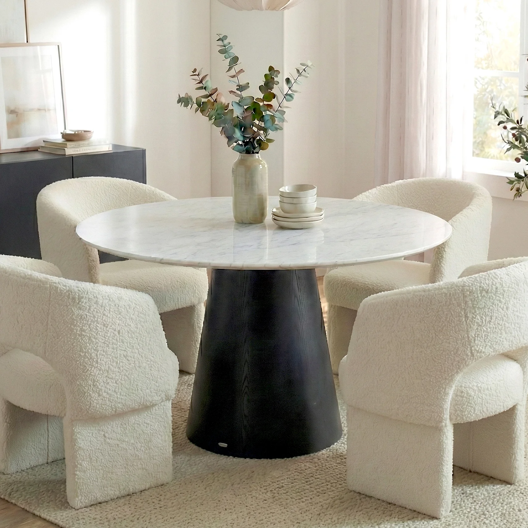 Dina 120cm Round Marble Dining Table in Real Carrara Black - Image 3