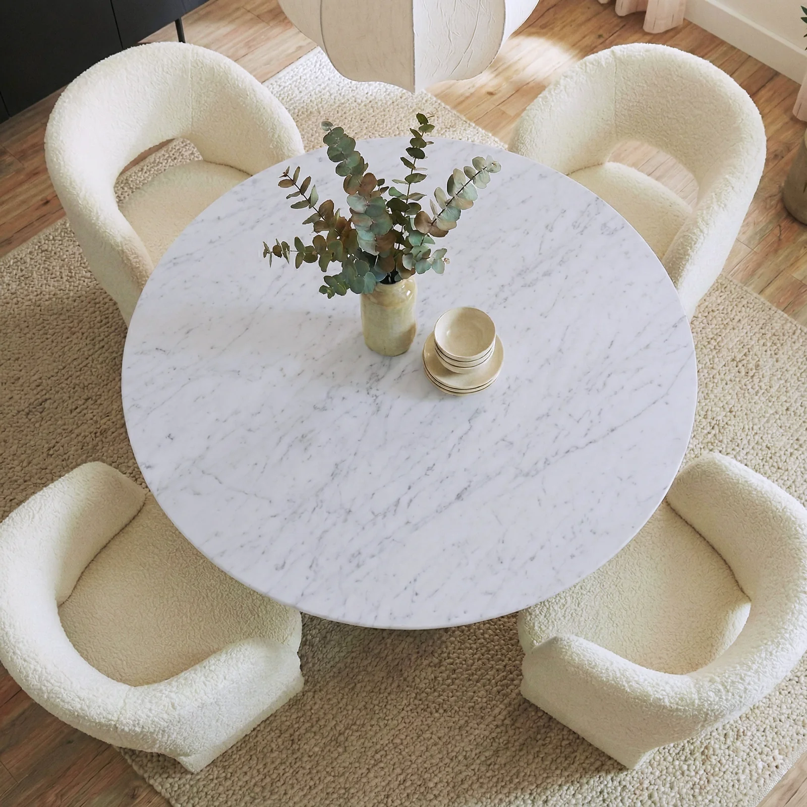 Dina 120cm Round Marble Dining Table in Real Carrara Black - Image 4