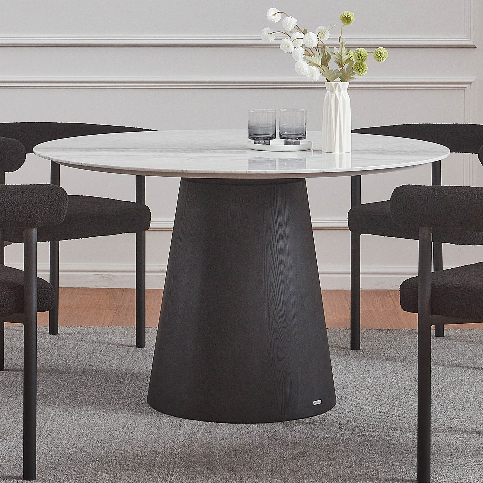 Dina 120cm Round Marble Dining Table in Real Carrara Black - Image 9