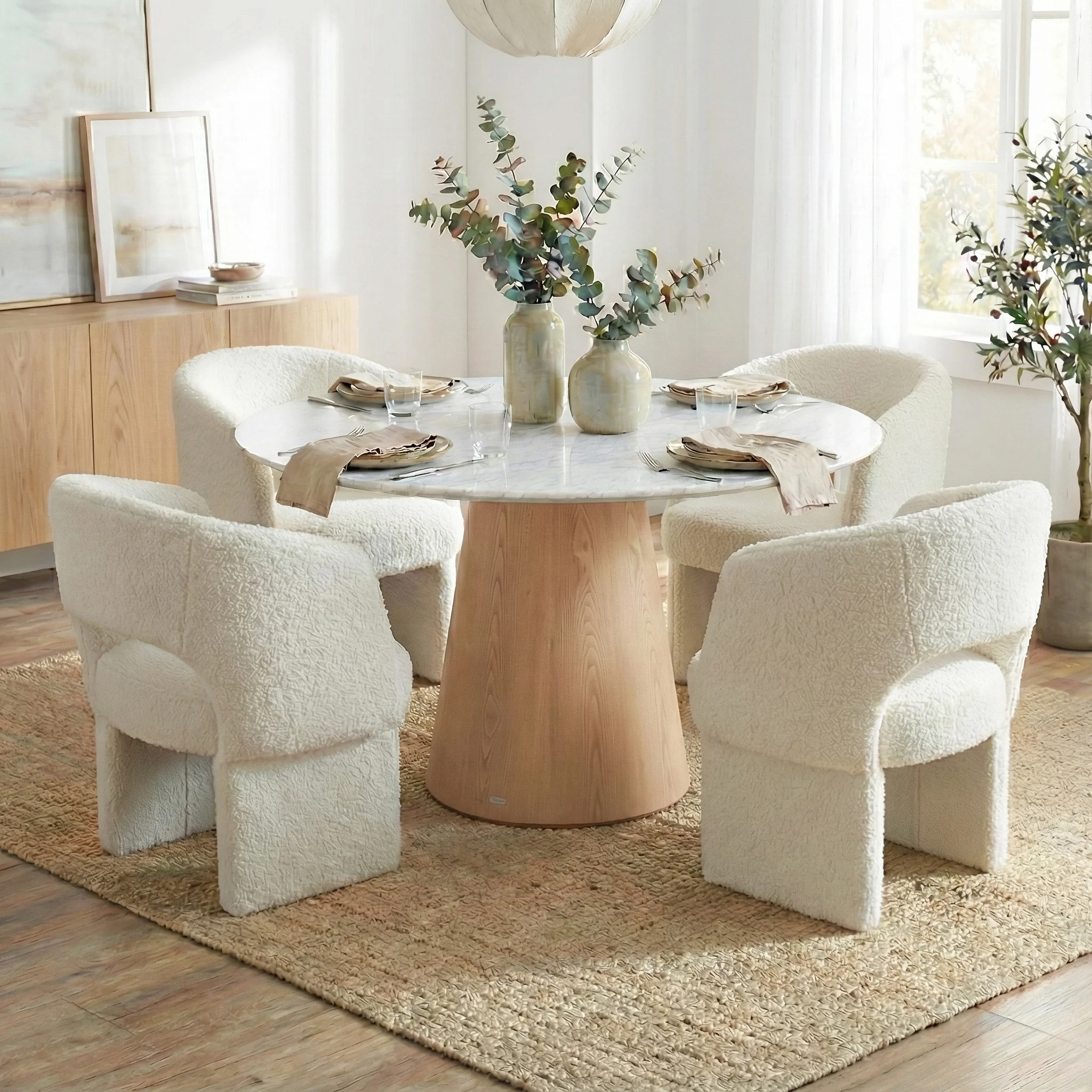 Dina 120cm Round Dining Table in Real Carrara Marble - Image 2