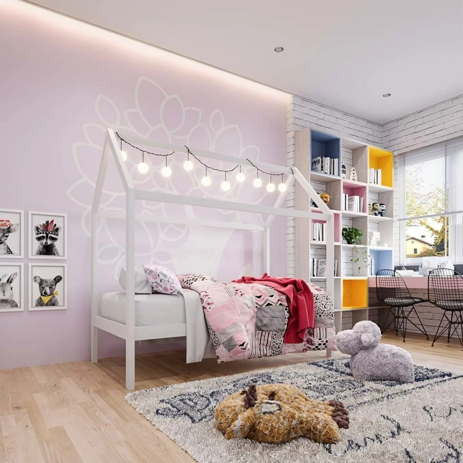 Doris Kids Single Solid Pine House Bed Frame in White - Image 3