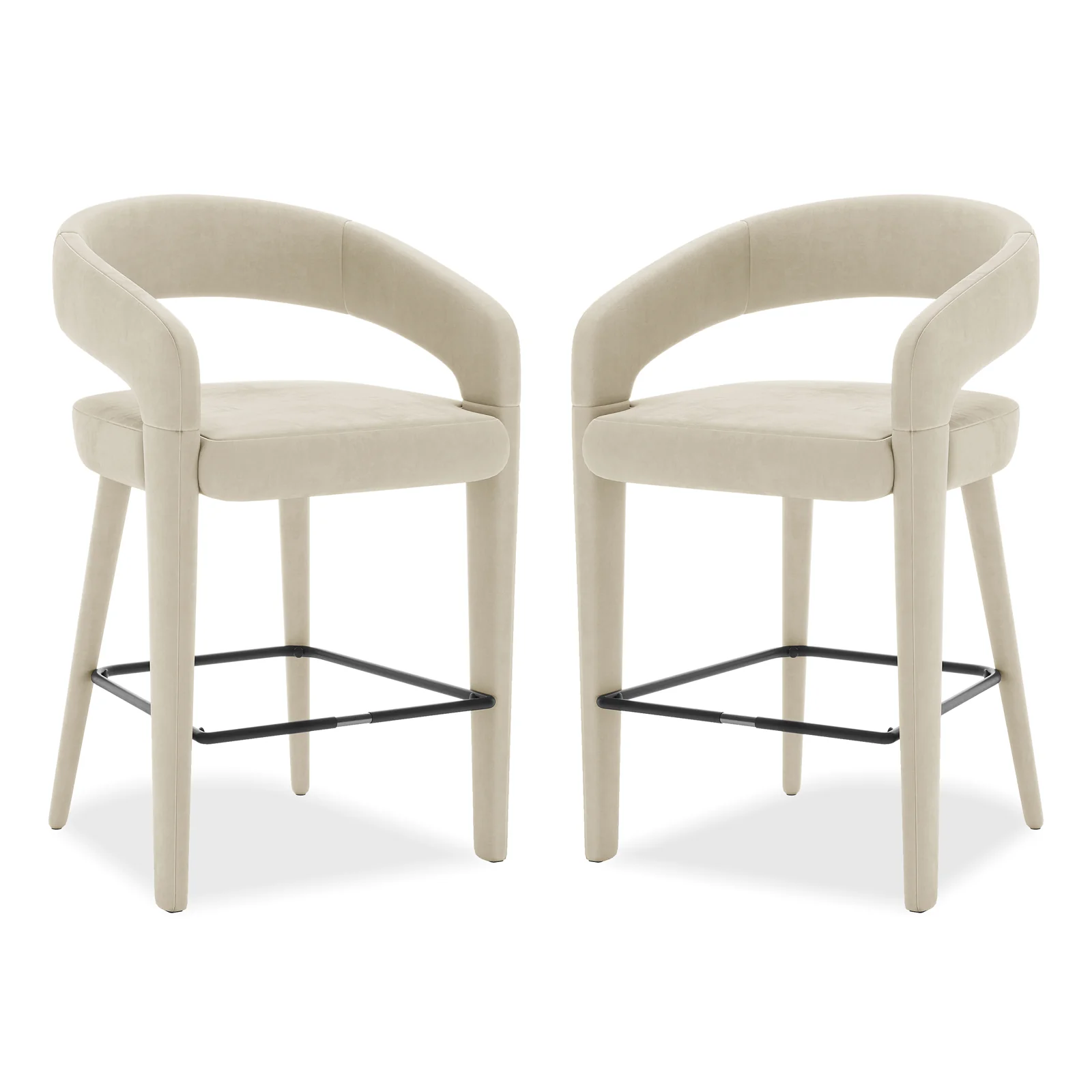 Eisha Velvet Bar Stool Set of 2 in Beige
