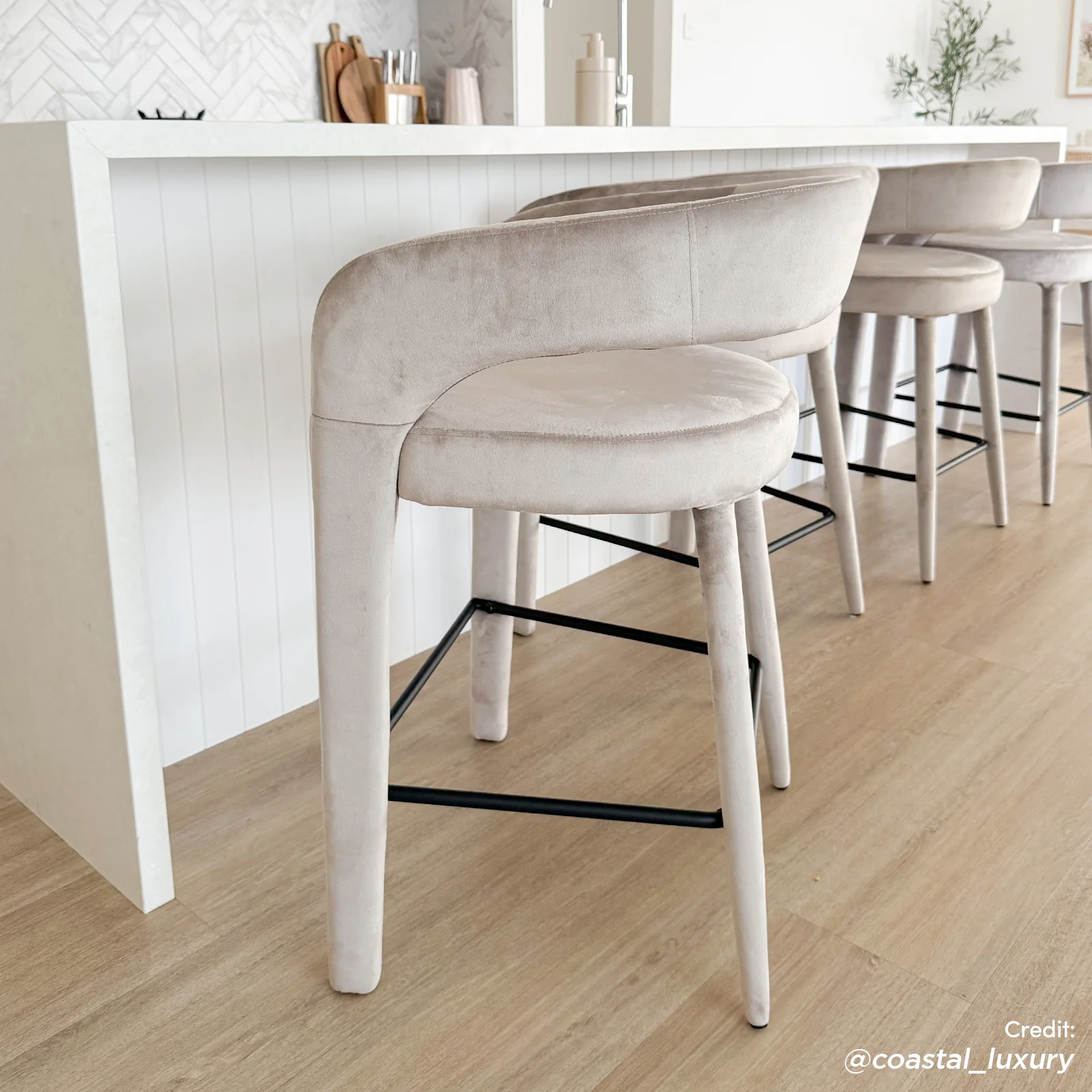 Eisha Velvet Bar Stool Set of 2 in Beige - Image 12