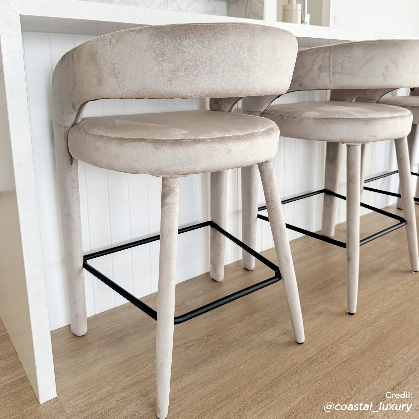 Eisha Velvet Bar Stool Set of 2 in Beige - Image 13