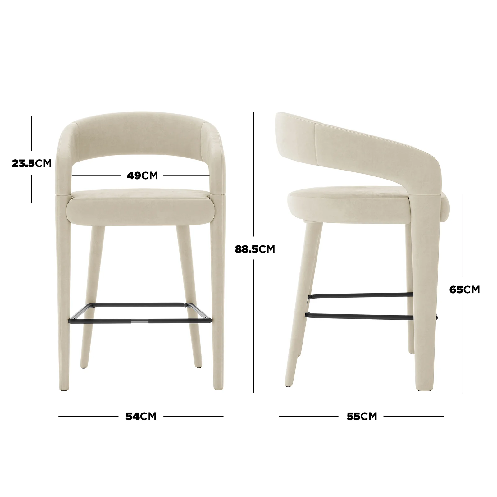 Eisha Velvet Bar Stool Set of 2 in Beige - Image 3