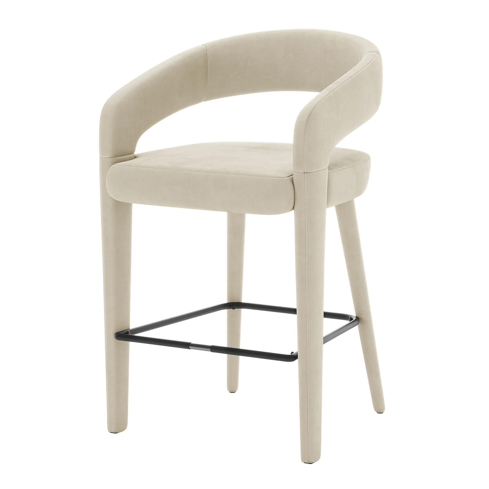 Eisha Velvet Bar Stool Set of 2 in Beige - Image 5