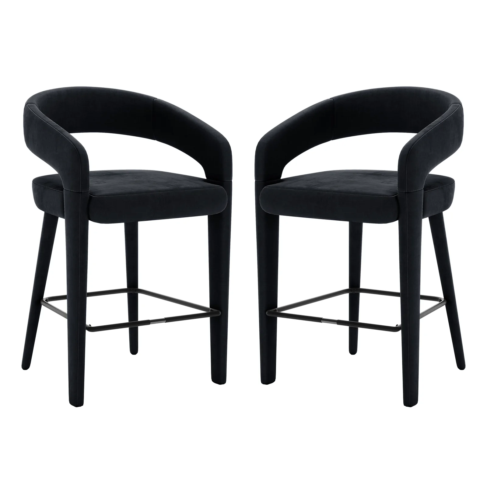 Eisha Velvet Bar Stool Set of 2 in Black