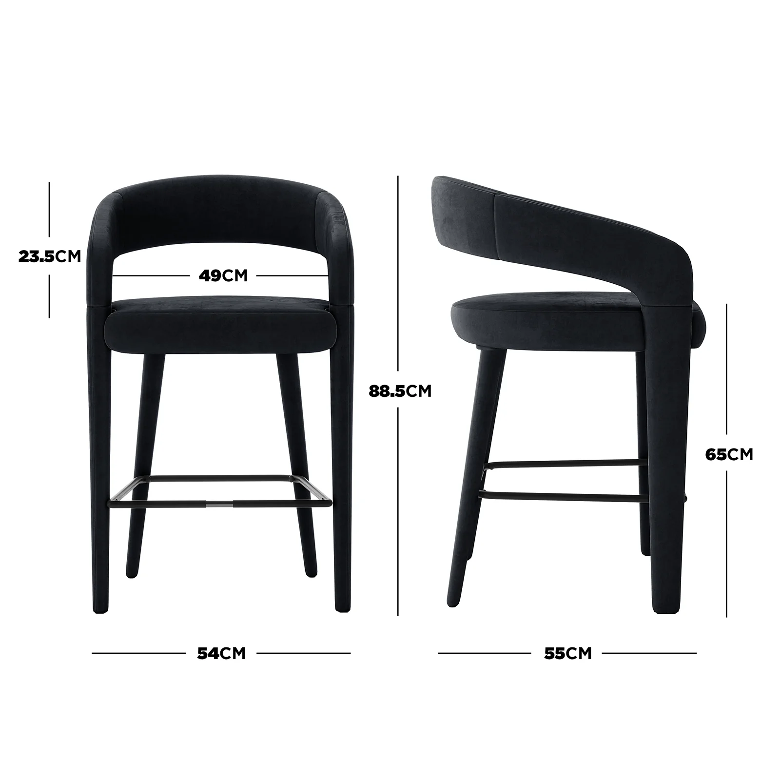 Eisha Velvet Bar Stool Set of 2 in Black - Image 3
