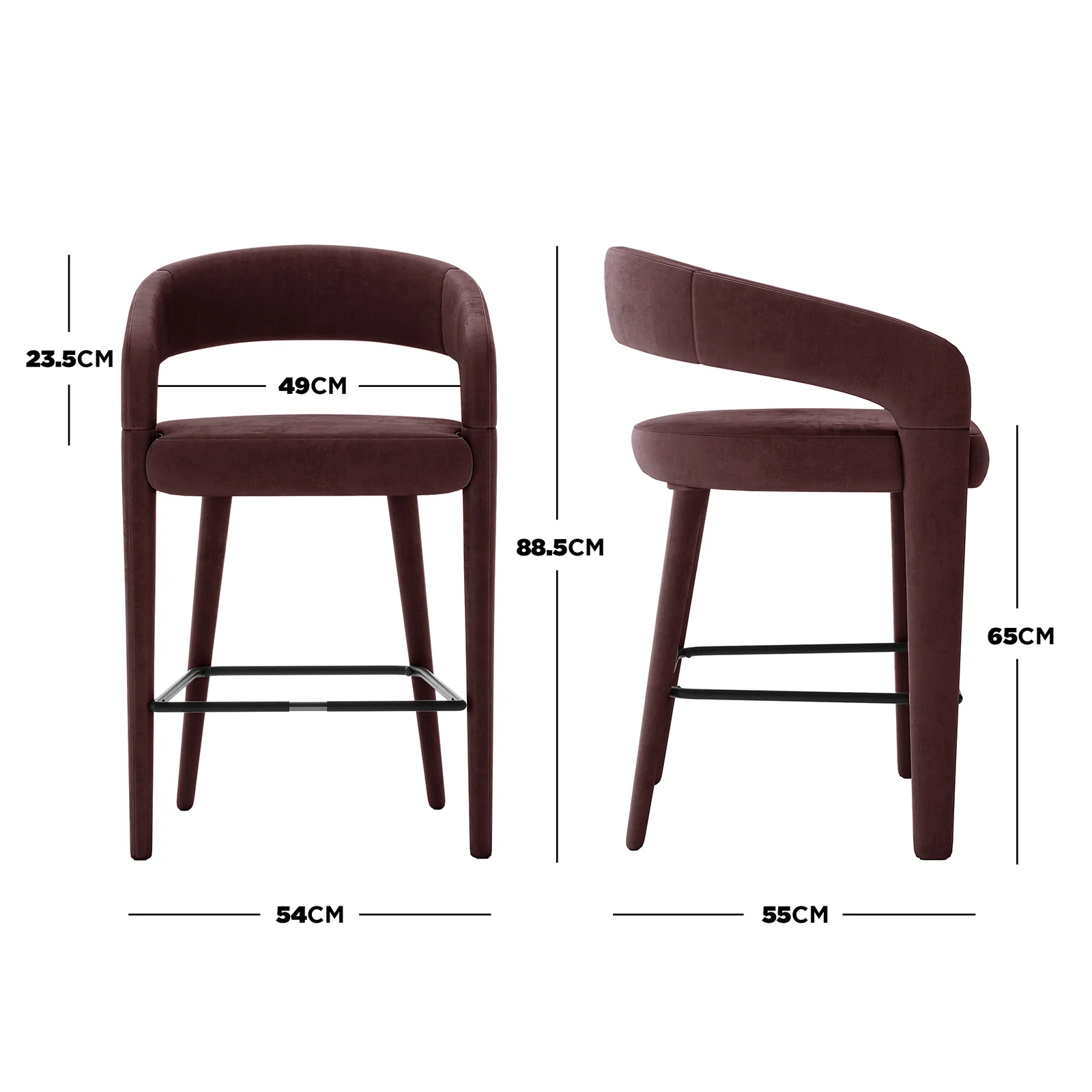 Eisha Velvet Bar Stool Set of 2 in Dark Plum - Image 5