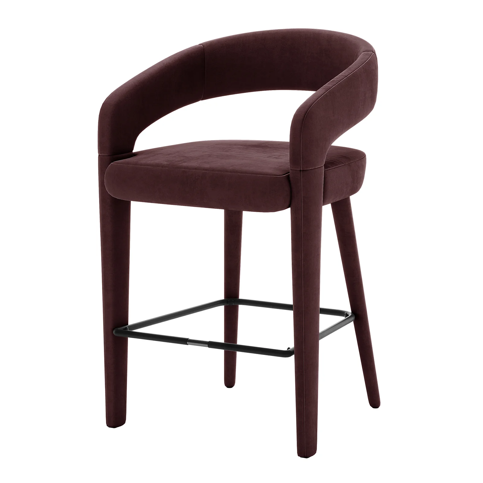 Eisha Velvet Bar Stool Set of 2 in Dark Plum - Image 7
