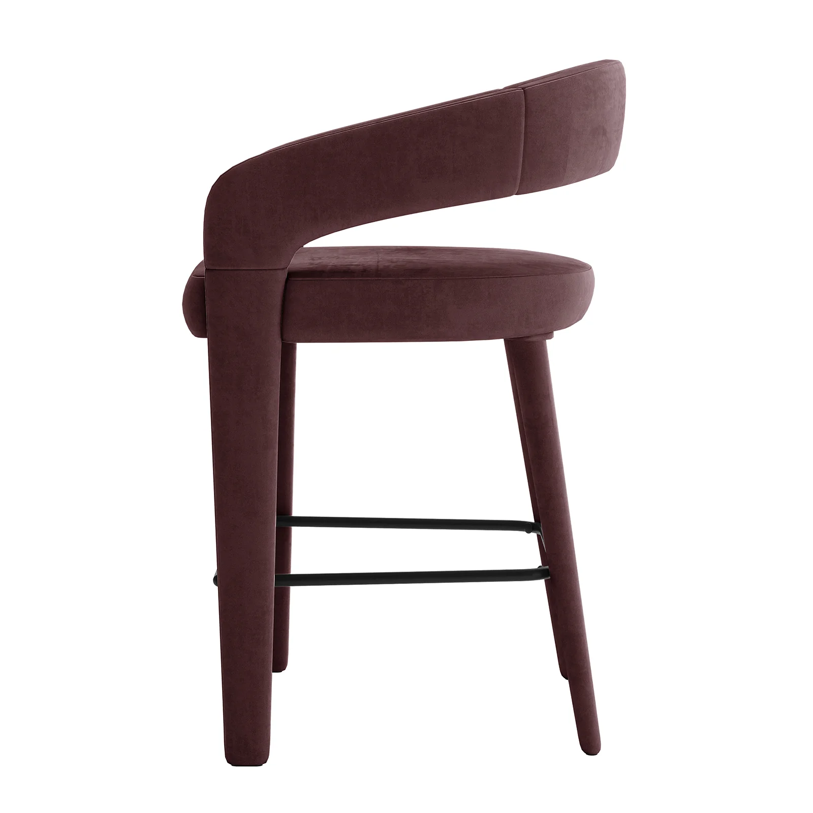 Eisha Velvet Bar Stool Set of 2 in Dark Plum - Image 8