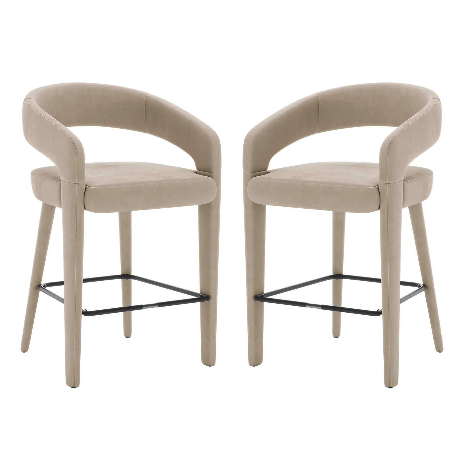 Eisha Velvet Bar Stool Set of 2 in Warm Grey