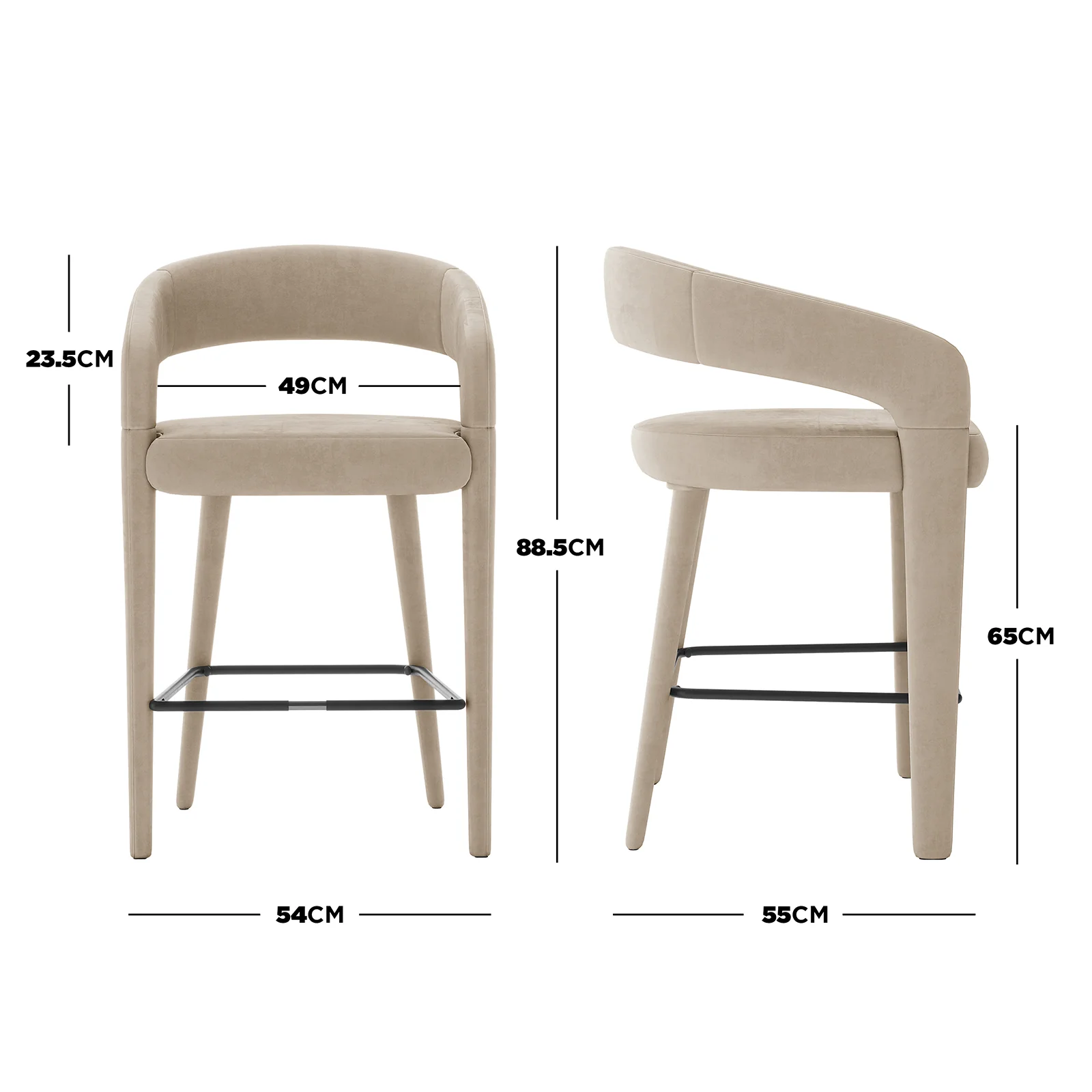 Eisha Velvet Bar Stool Set of 2 in Warm Grey - Image 3