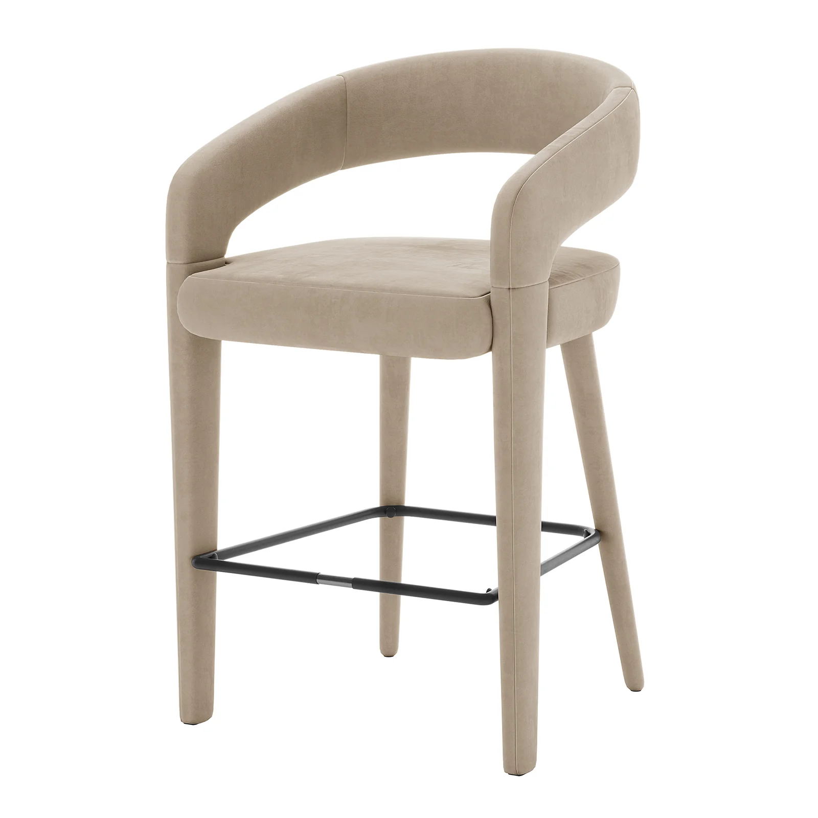 Eisha Velvet Bar Stool Set of 2 in Warm Grey - Image 5