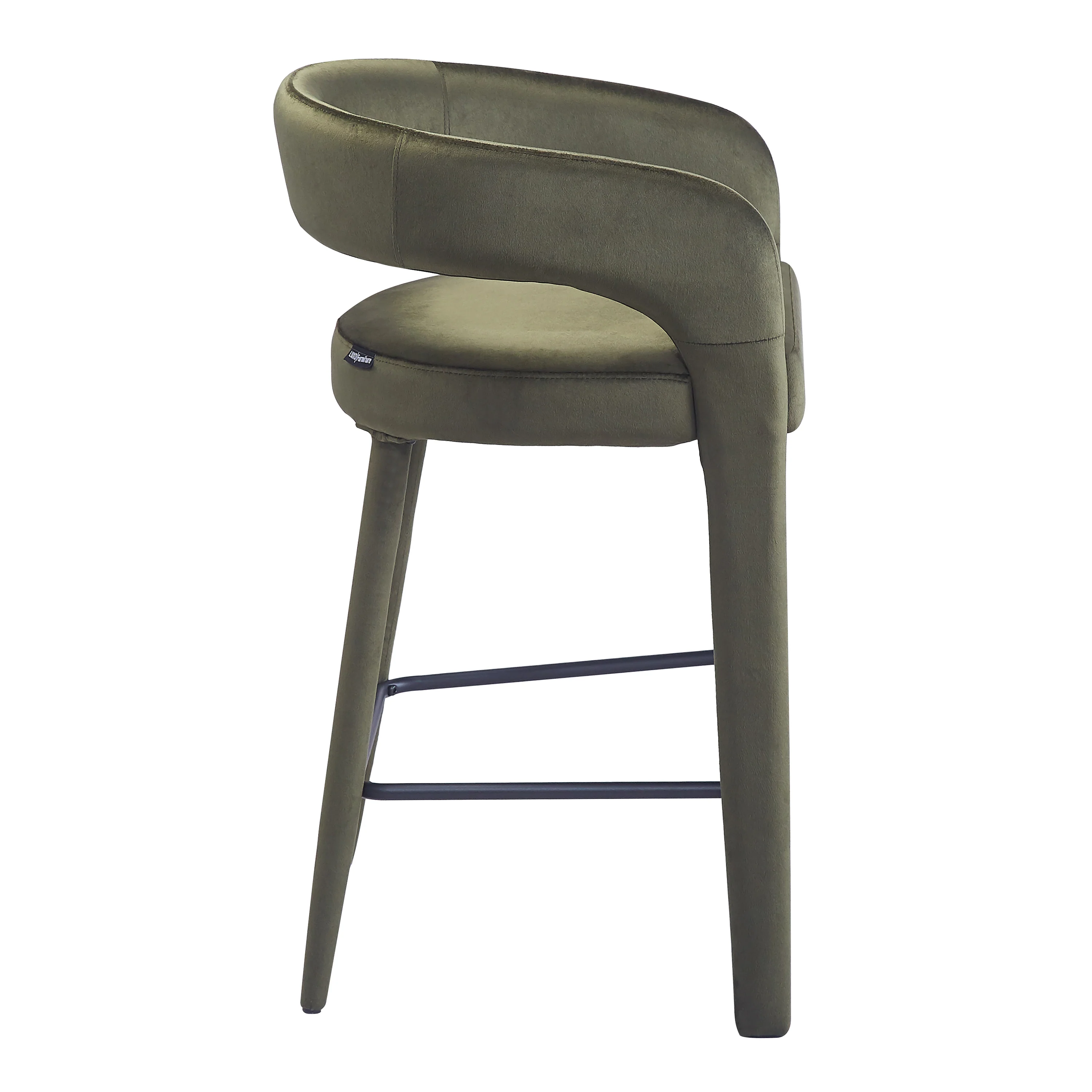 Eisha Velvet Bar Stool Set of 2 in Woodland Green