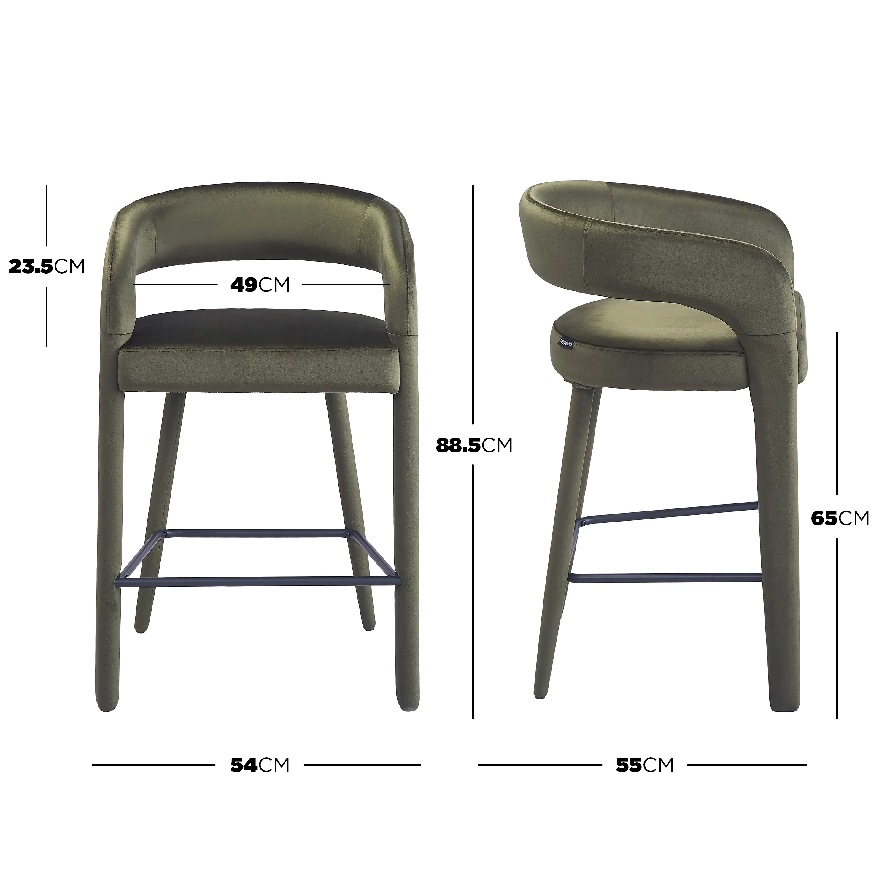 Eisha Velvet Bar Stool Set of 2 in Woodland Green - Image 3