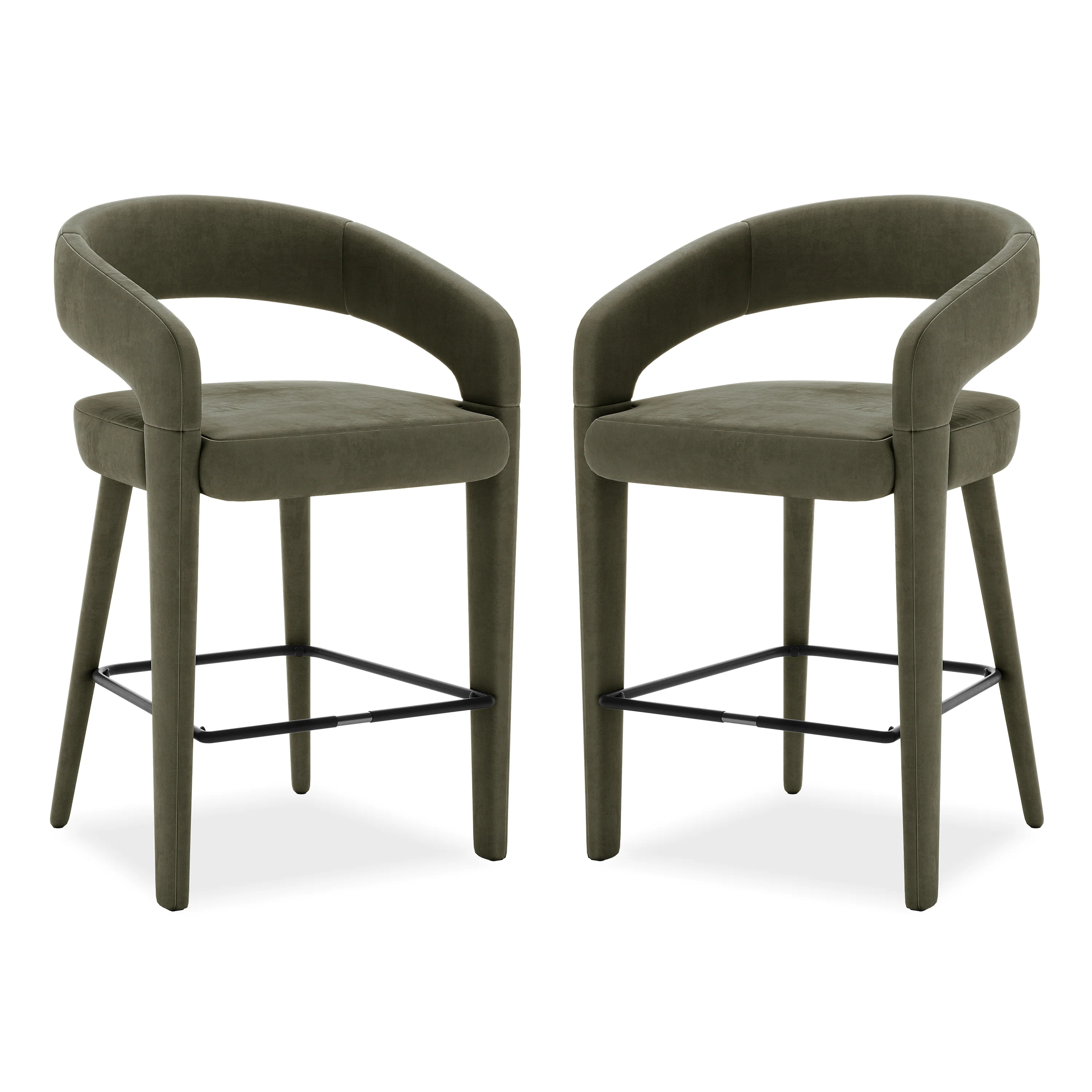 Eisha Velvet Bar Stool Set of 2 in Woodland Green - Image 4