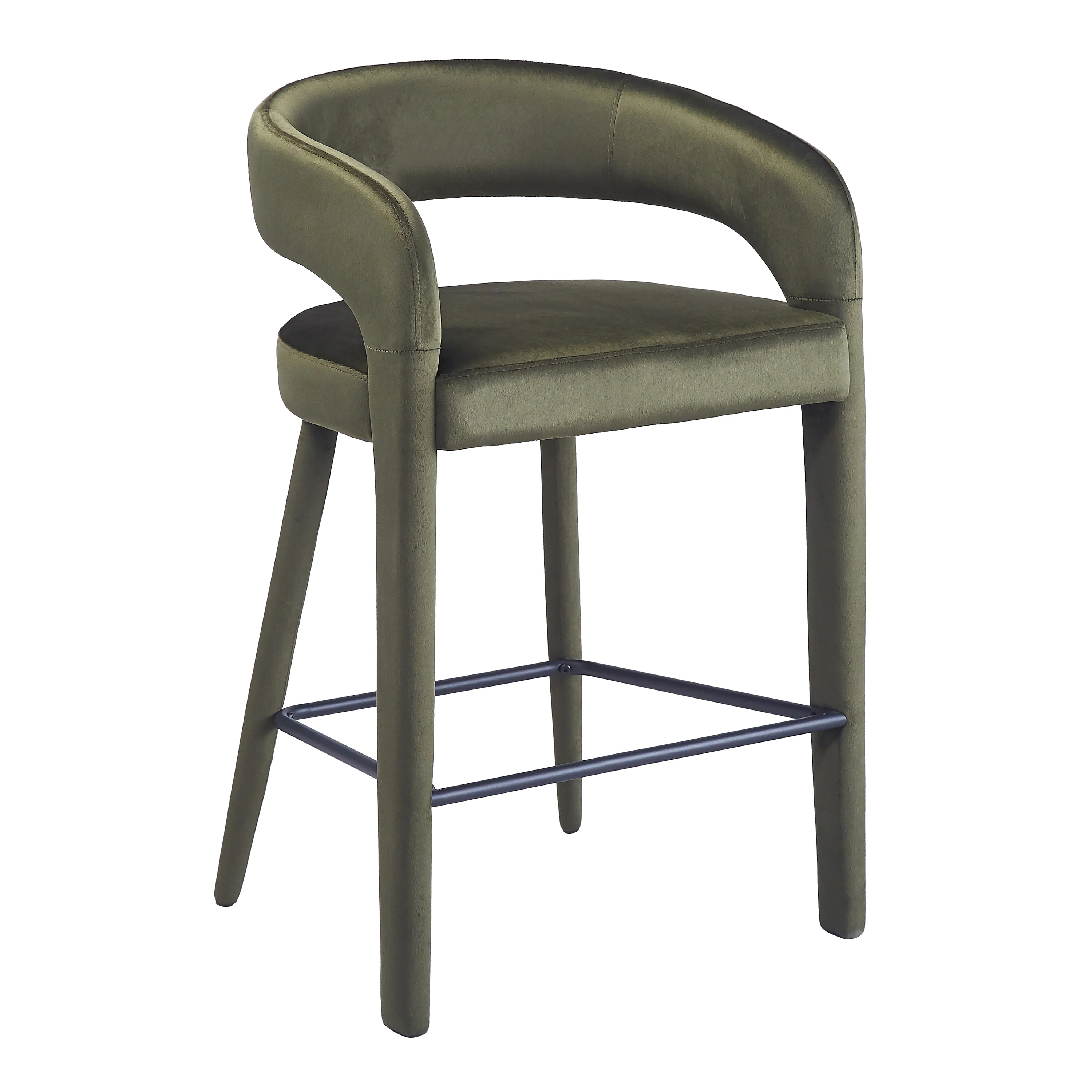 Eisha Velvet Bar Stool Set of 2 in Woodland Green - Image 6