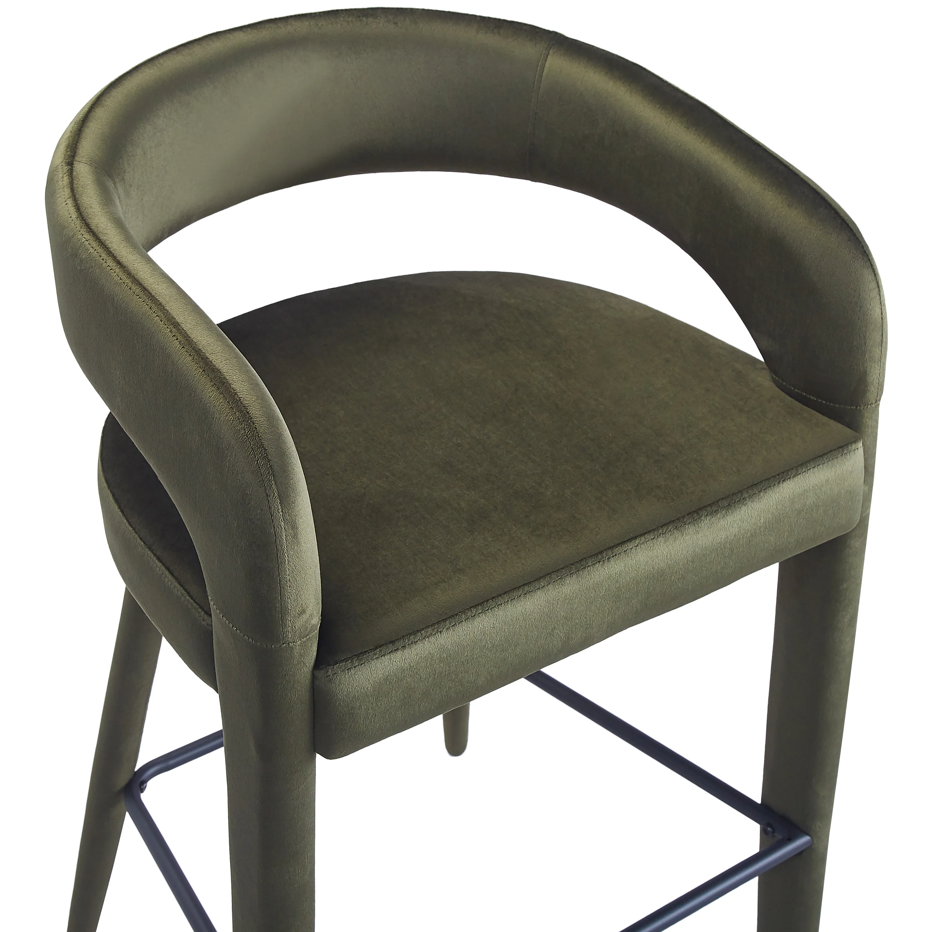 Eisha Velvet Bar Stool Set of 2 in Woodland Green - Image 9