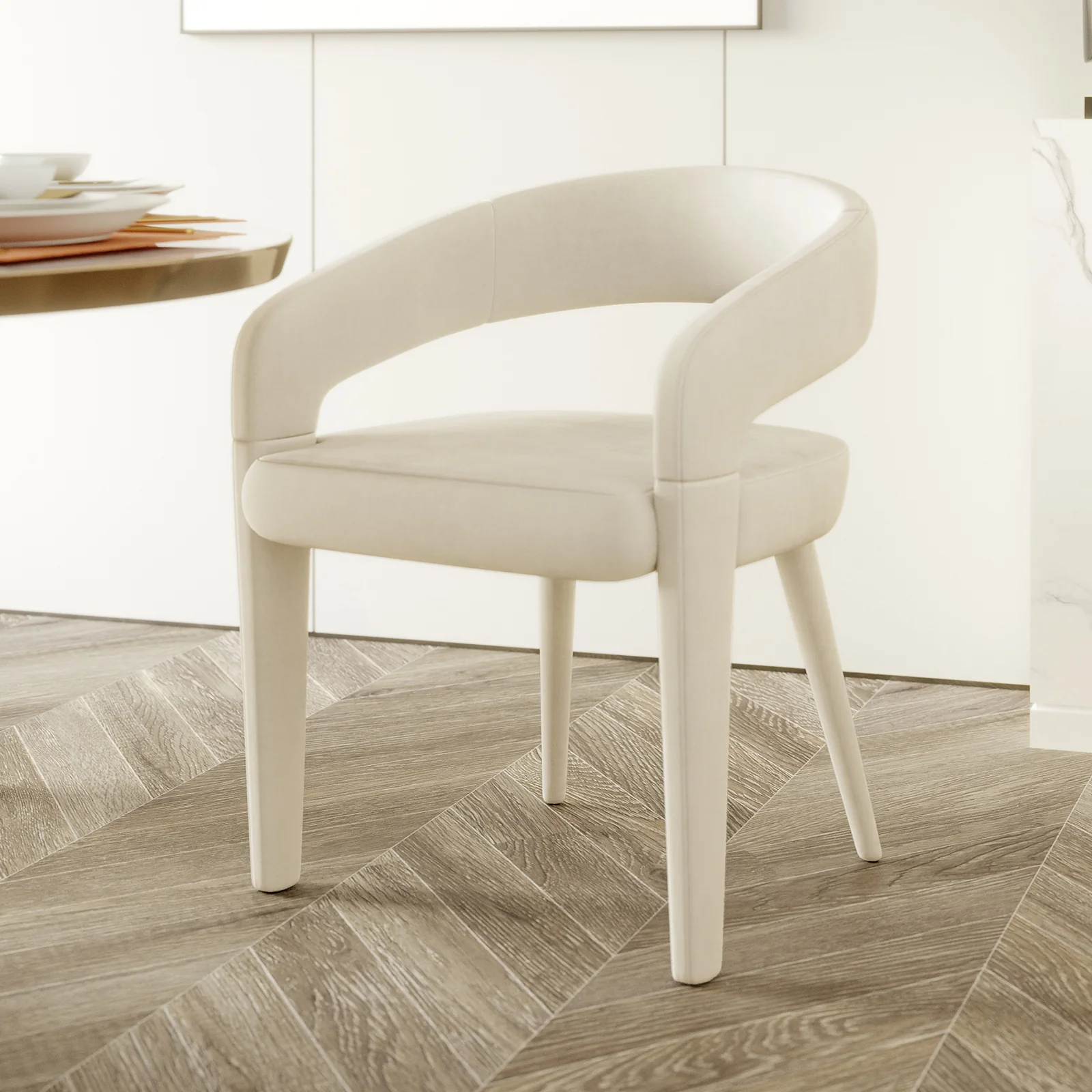 Eisha Velvet Dining Chair Set of 2 in Beige - Image 2