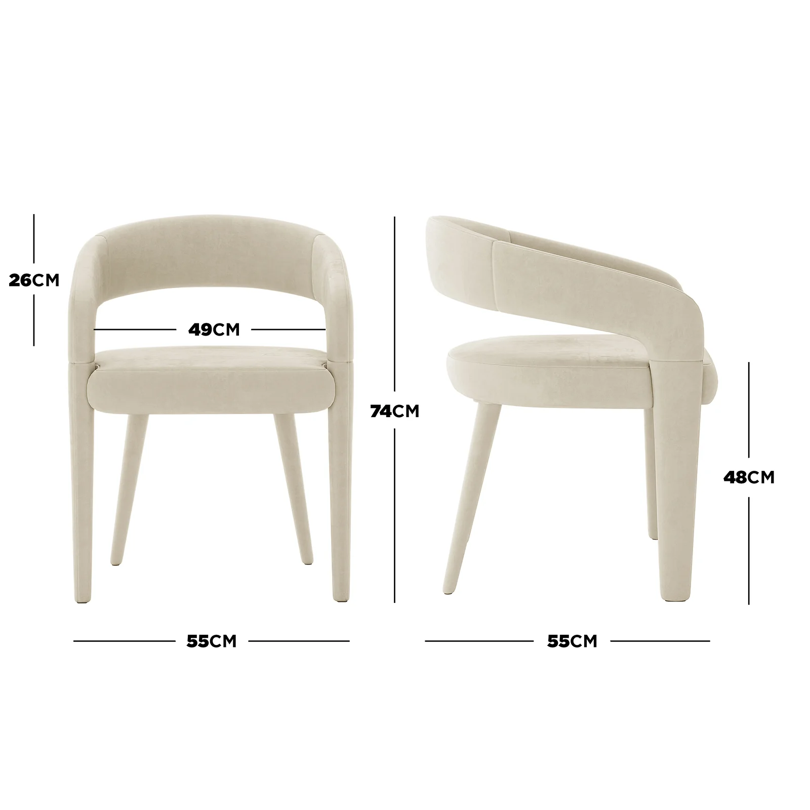 Eisha Velvet Dining Chair Set of 2 in Beige - Image 3
